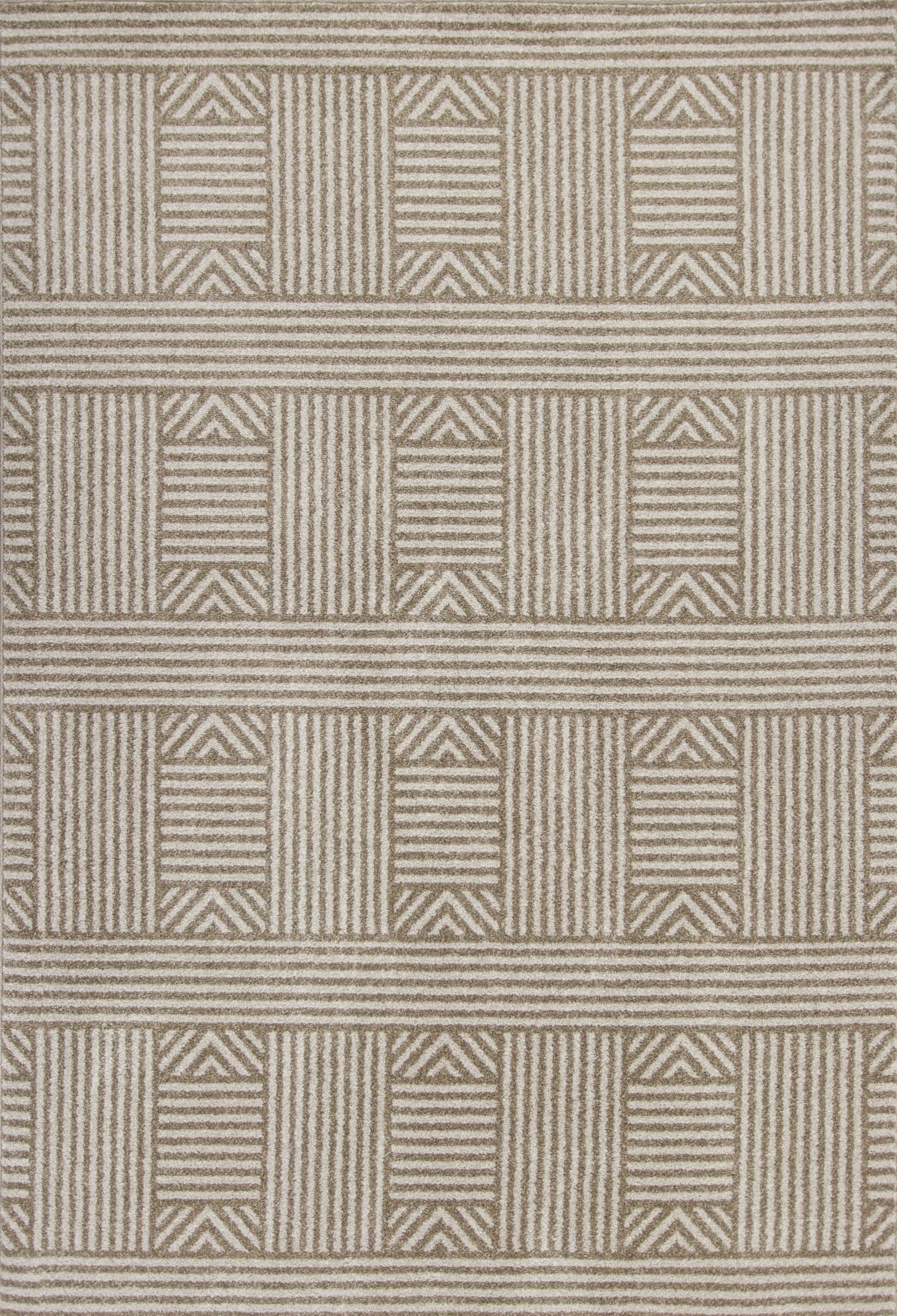 7' X 9' Beige And Ivory Geometric Indoor Outdoor Area Rug-Outdoor Rugs-DECOROLALA