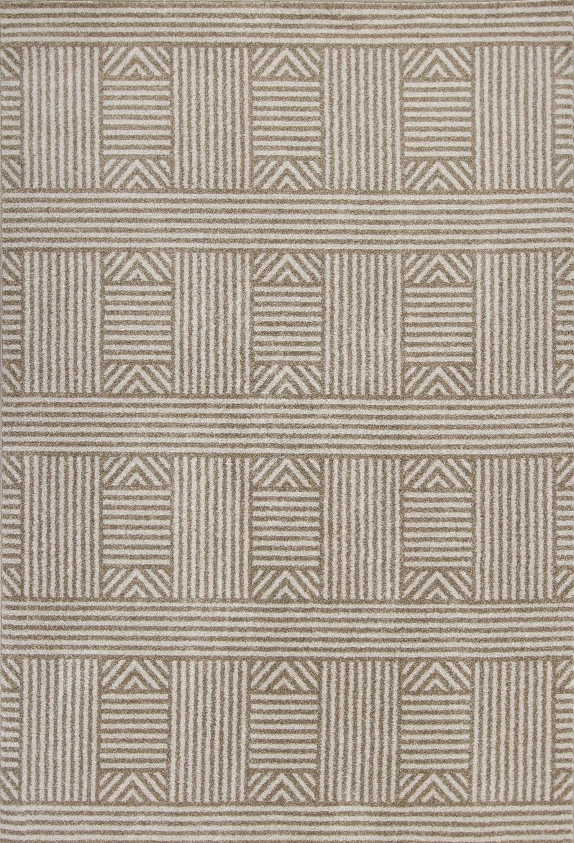 7' X 9' Beige And Ivory Geometric Indoor Outdoor Area Rug-Outdoor Rugs-DECOROLALA