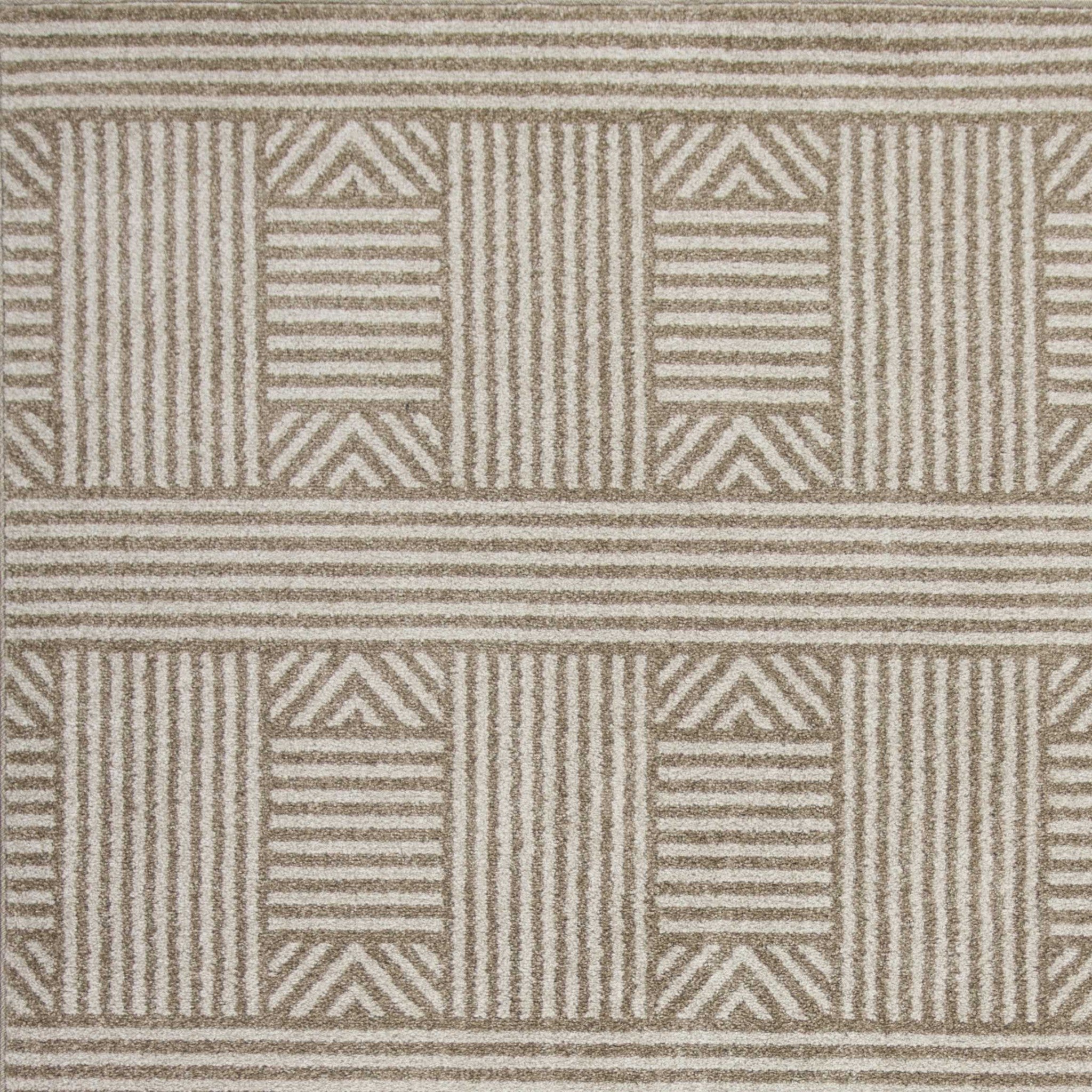 7' X 9' Beige And Ivory Geometric Indoor Outdoor Area Rug-Outdoor Rugs-DECOROLALA