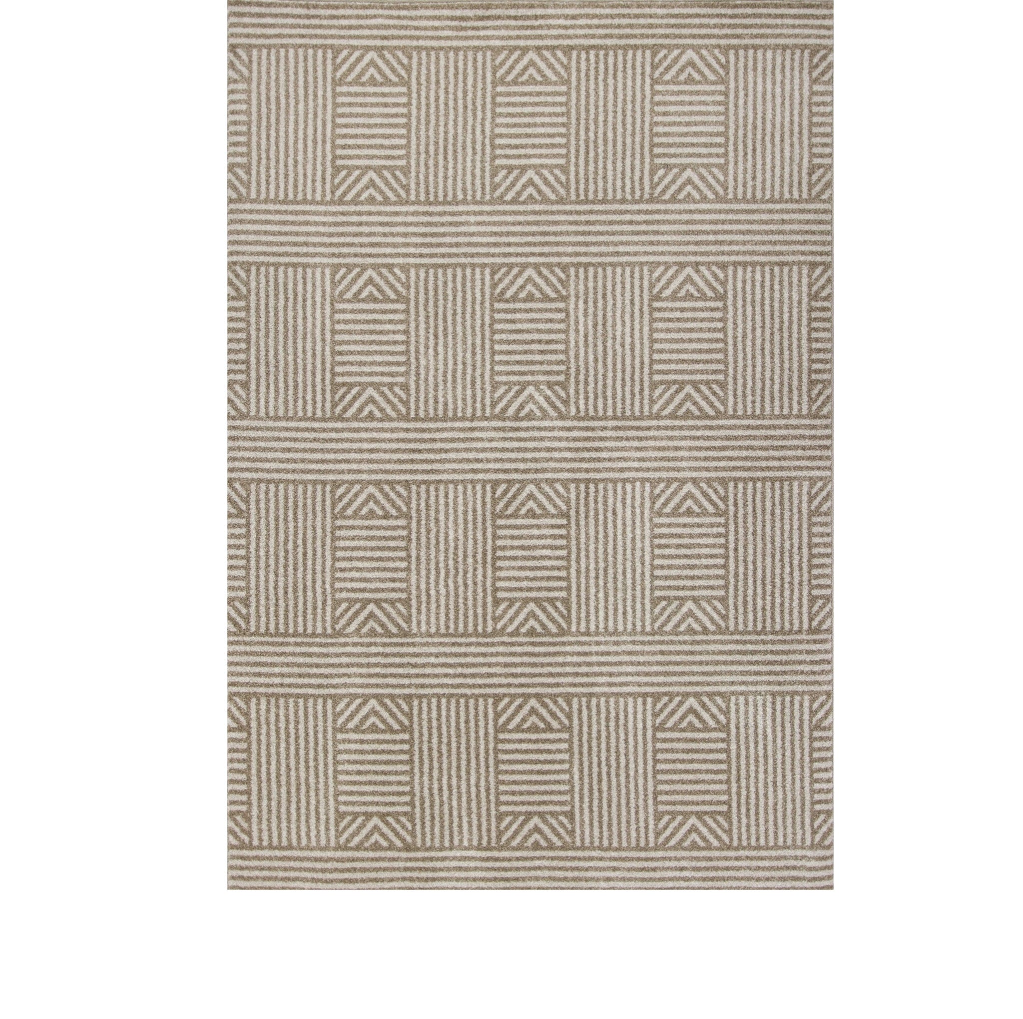 7' X 9' Beige And Ivory Geometric Indoor Outdoor Area Rug-Outdoor Rugs-DECOROLALA