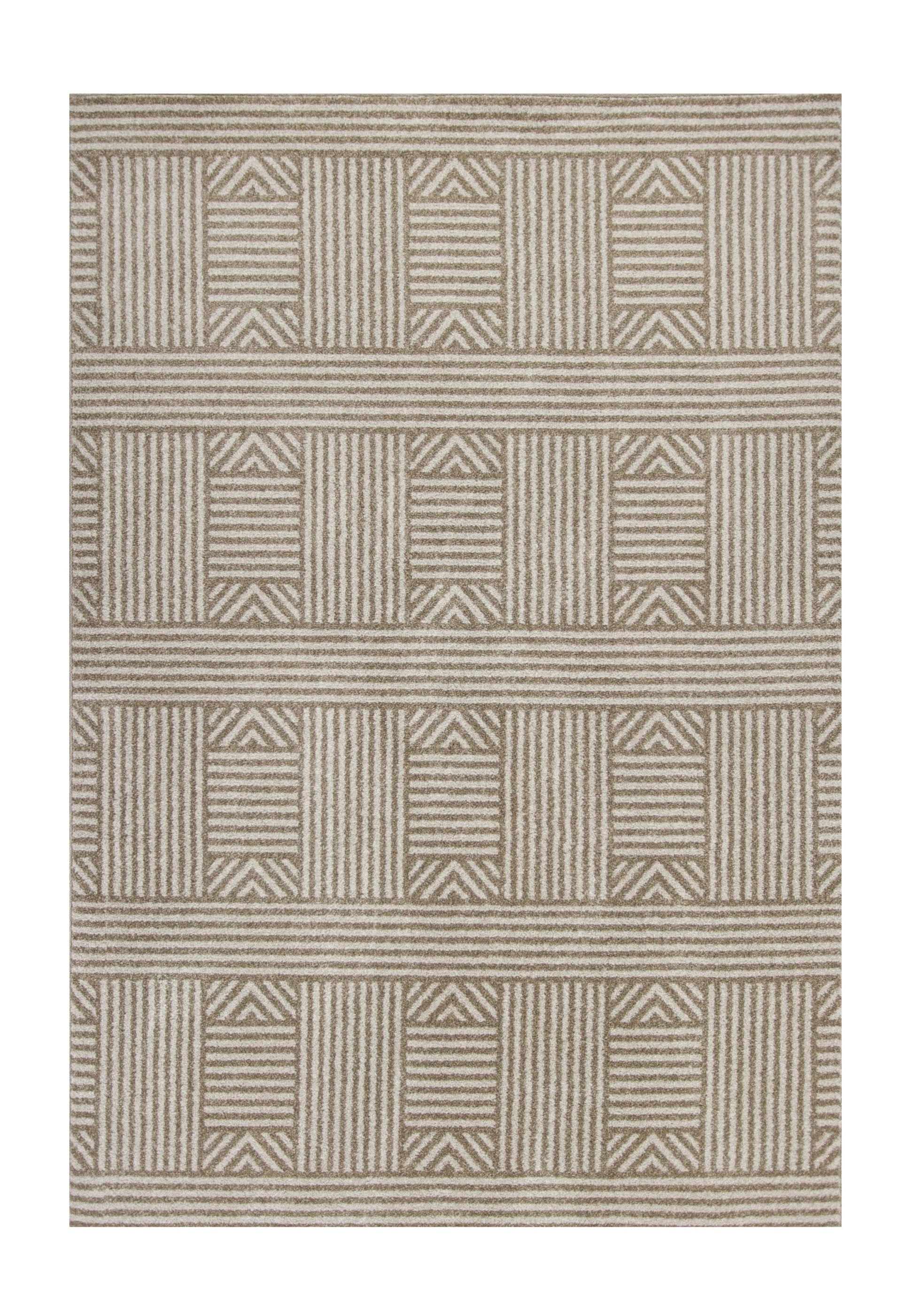7' X 9' Beige And Ivory Geometric Indoor Outdoor Area Rug-Outdoor Rugs-DECOROLALA