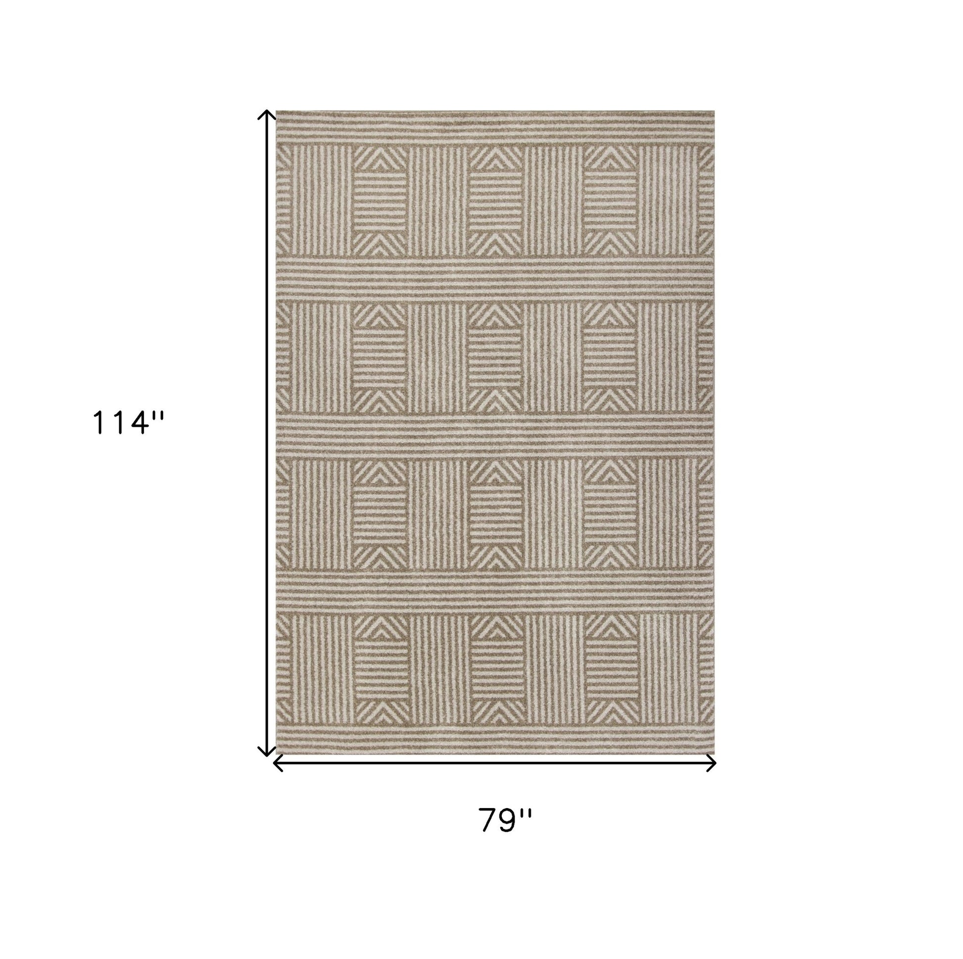 7' X 9' Beige And Ivory Geometric Indoor Outdoor Area Rug-Outdoor Rugs-DECOROLALA