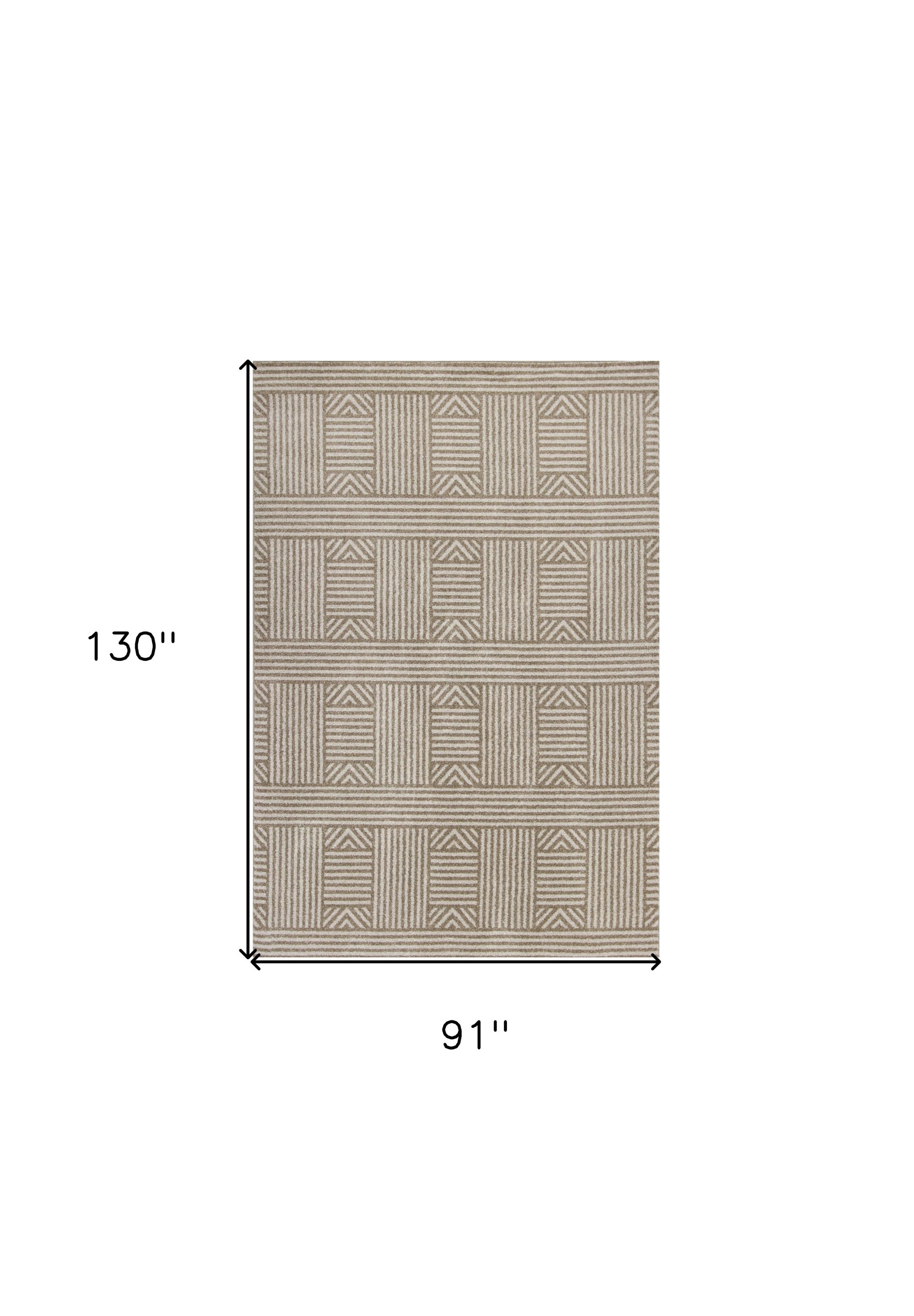 7' X 9' Beige And Ivory Geometric Indoor Outdoor Area Rug-Outdoor Rugs-DECOROLALA