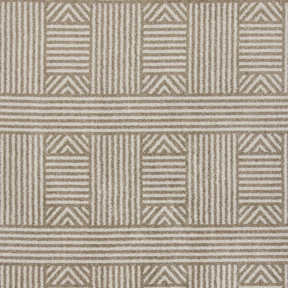 7' X 9' Beige And Ivory Geometric Indoor Outdoor Area Rug-Outdoor Rugs-DECOROLALA