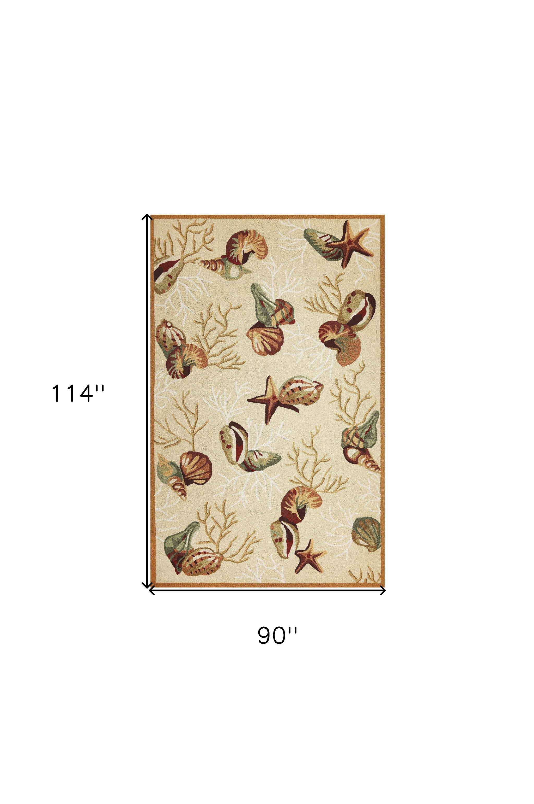 7' X 9' Beige Green And Brown Seashell and Coral Hand Tufted Area Rug-Area Rugs-DECOROLALA