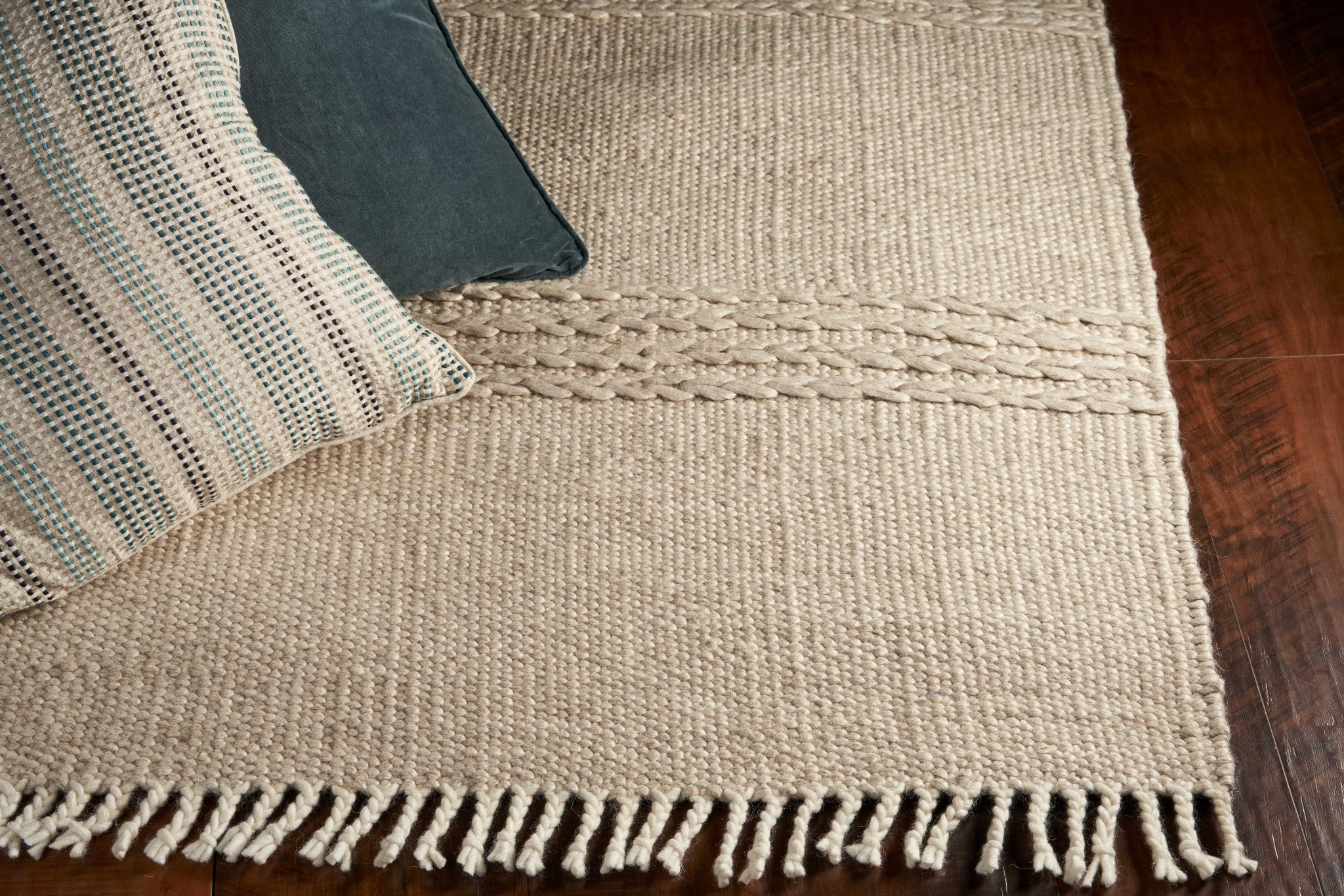 7' X 9' Beige Wool Hand Woven Area Rug-Area Rugs-DECOROLALA