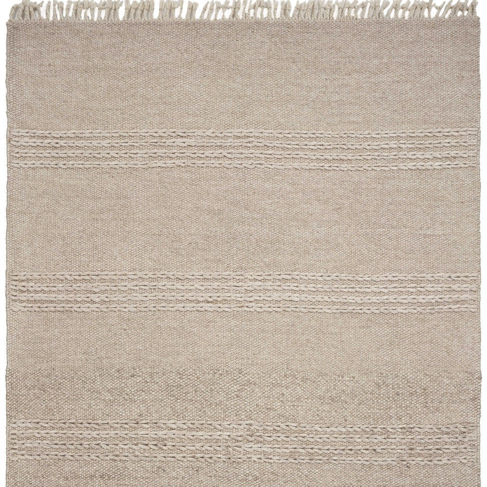 7' X 9' Beige Wool Hand Woven Area Rug-Area Rugs-DECOROLALA