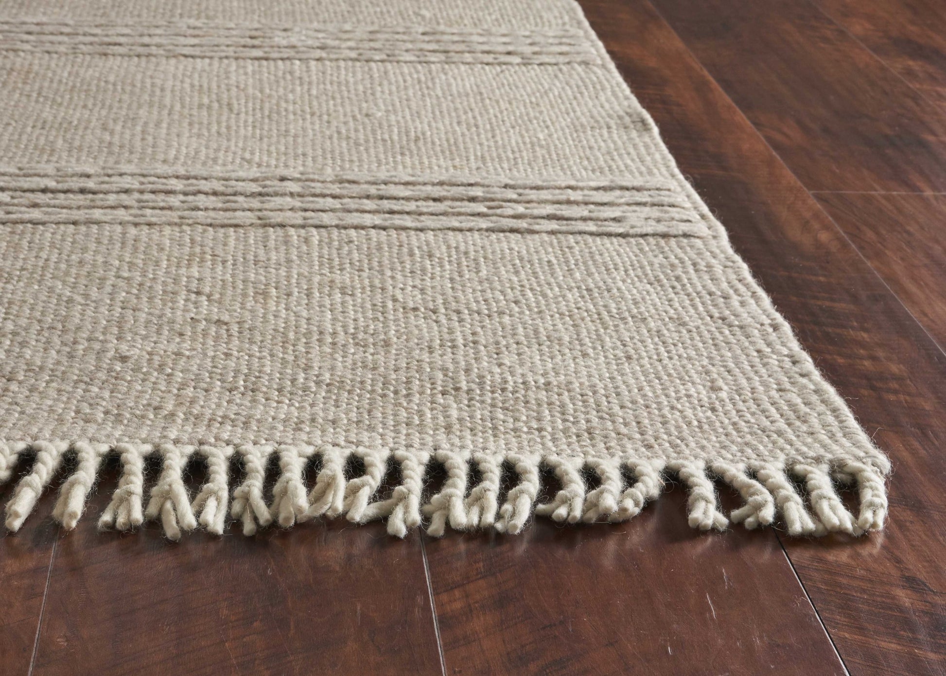 7' X 9' Beige Wool Hand Woven Area Rug-Area Rugs-DECOROLALA