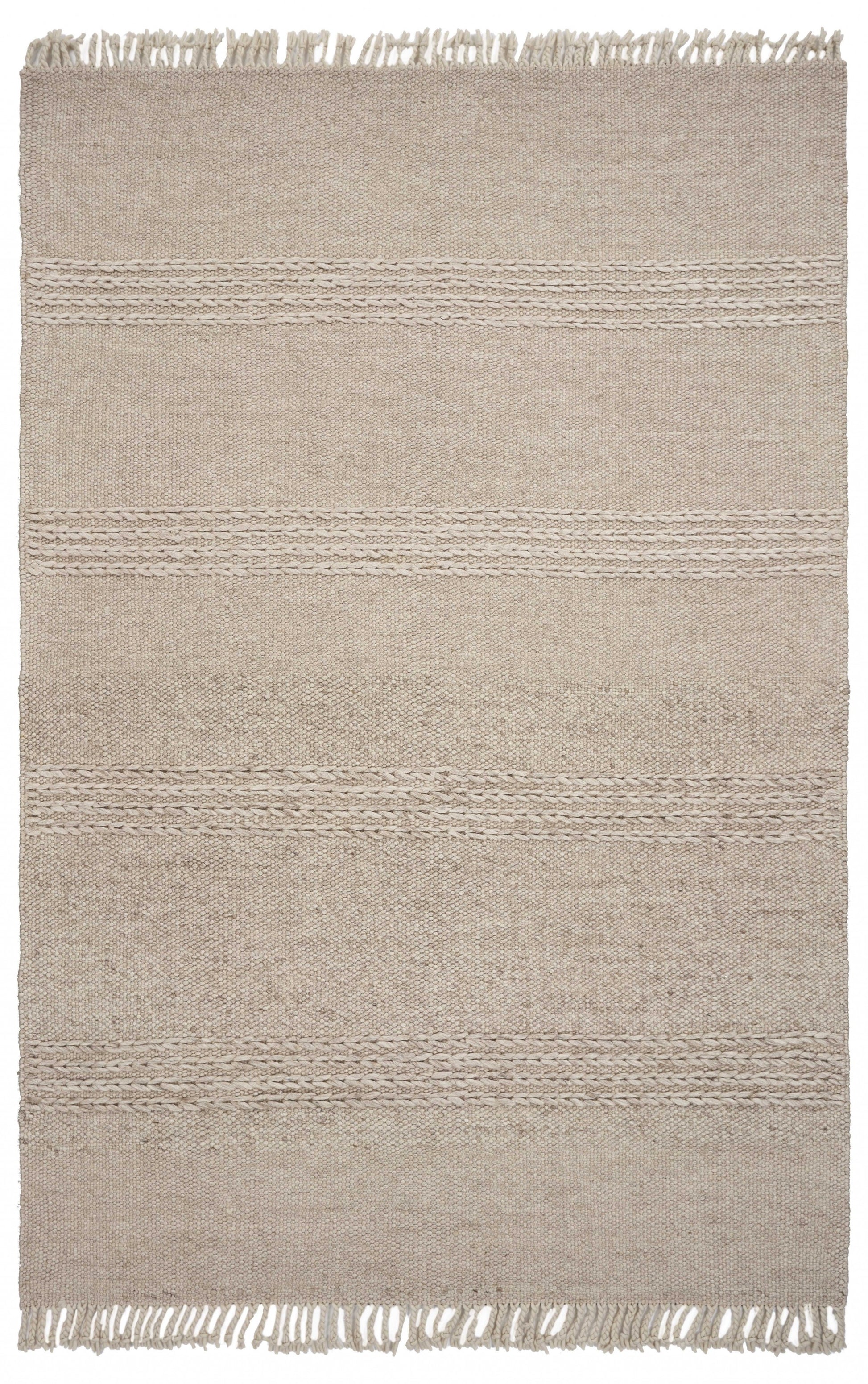 7' X 9' Beige Wool Hand Woven Area Rug-Area Rugs-DECOROLALA