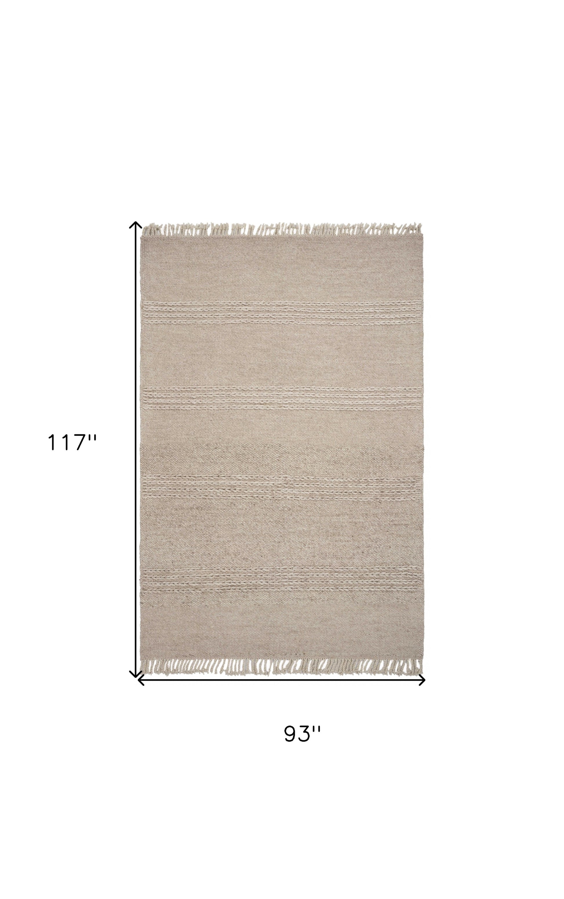 7' X 9' Beige Wool Hand Woven Area Rug-Area Rugs-DECOROLALA