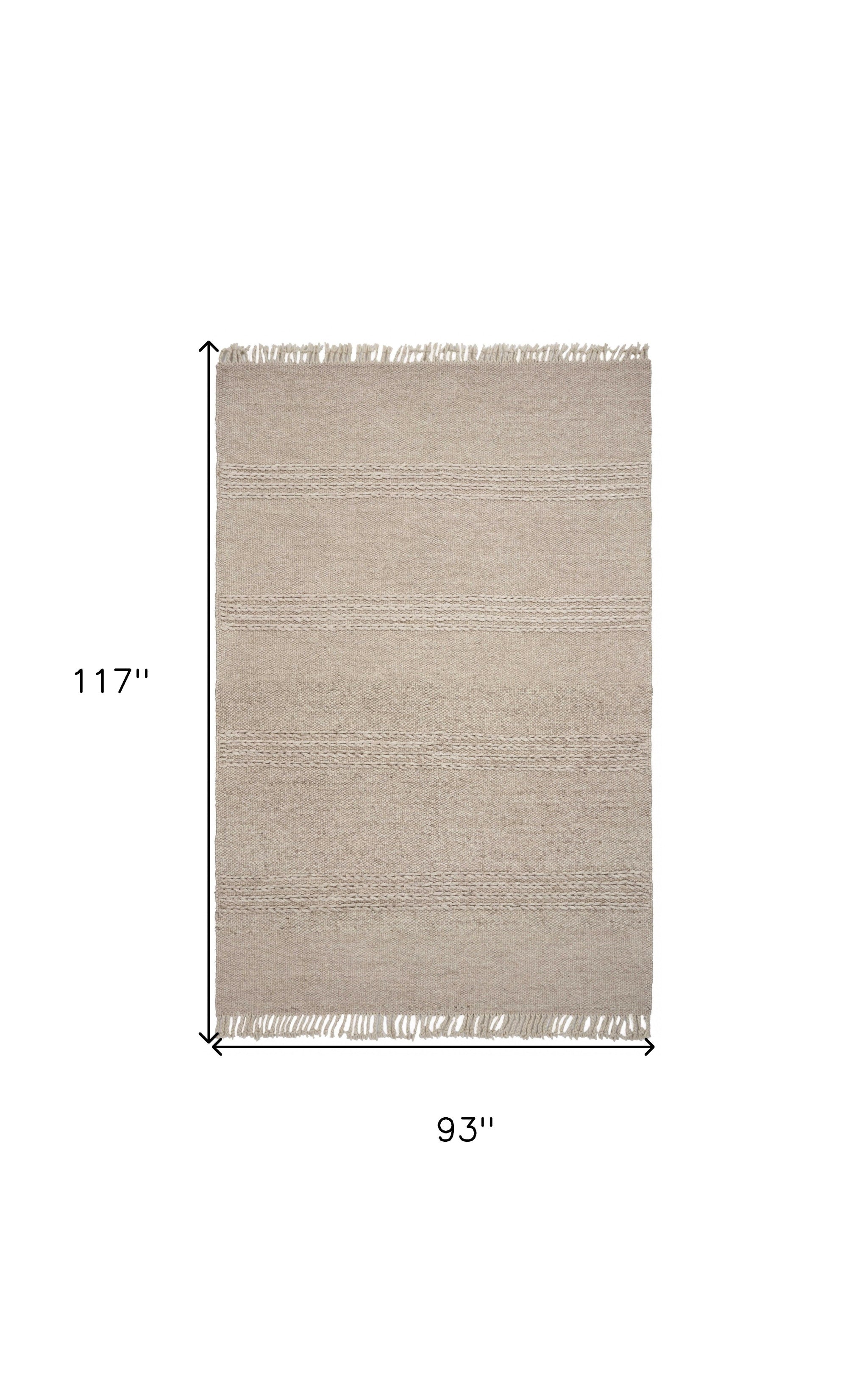 7' X 9' Beige Wool Hand Woven Area Rug-Area Rugs-DECOROLALA