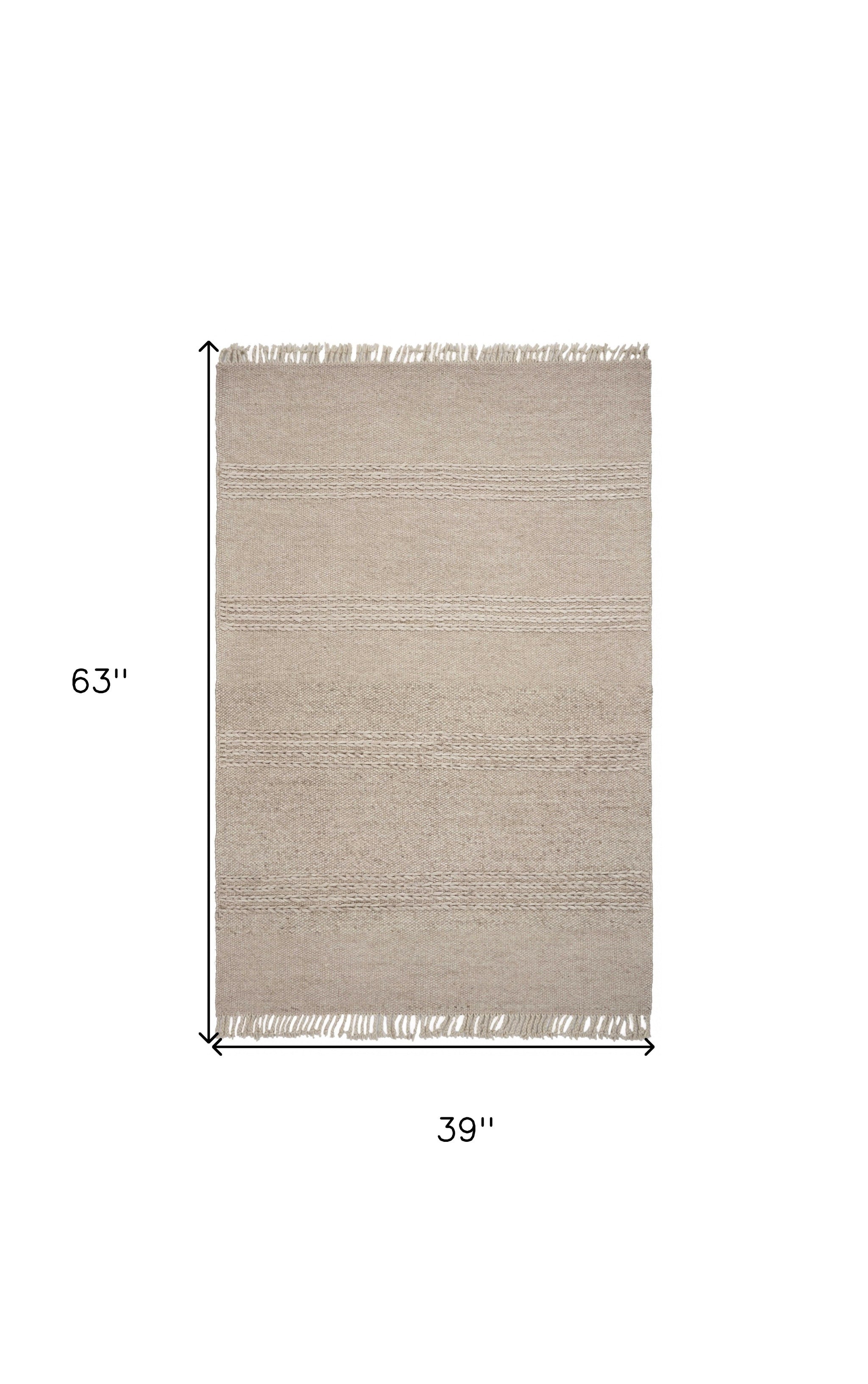 7' X 9' Beige Wool Hand Woven Area Rug-Area Rugs-DECOROLALA
