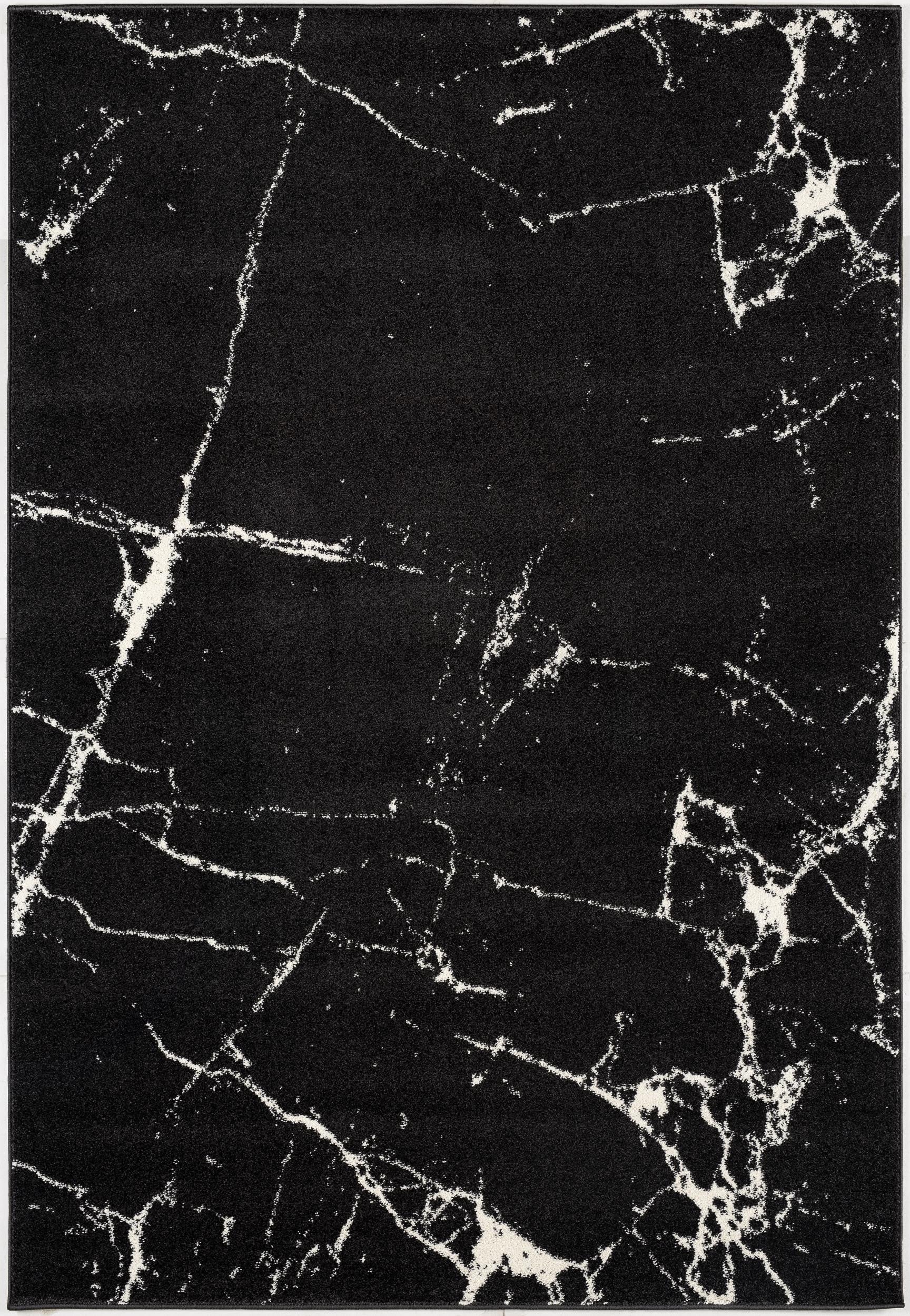7' X 9' Black And White Abstract Area Rug-Area Rugs-DECOROLALA