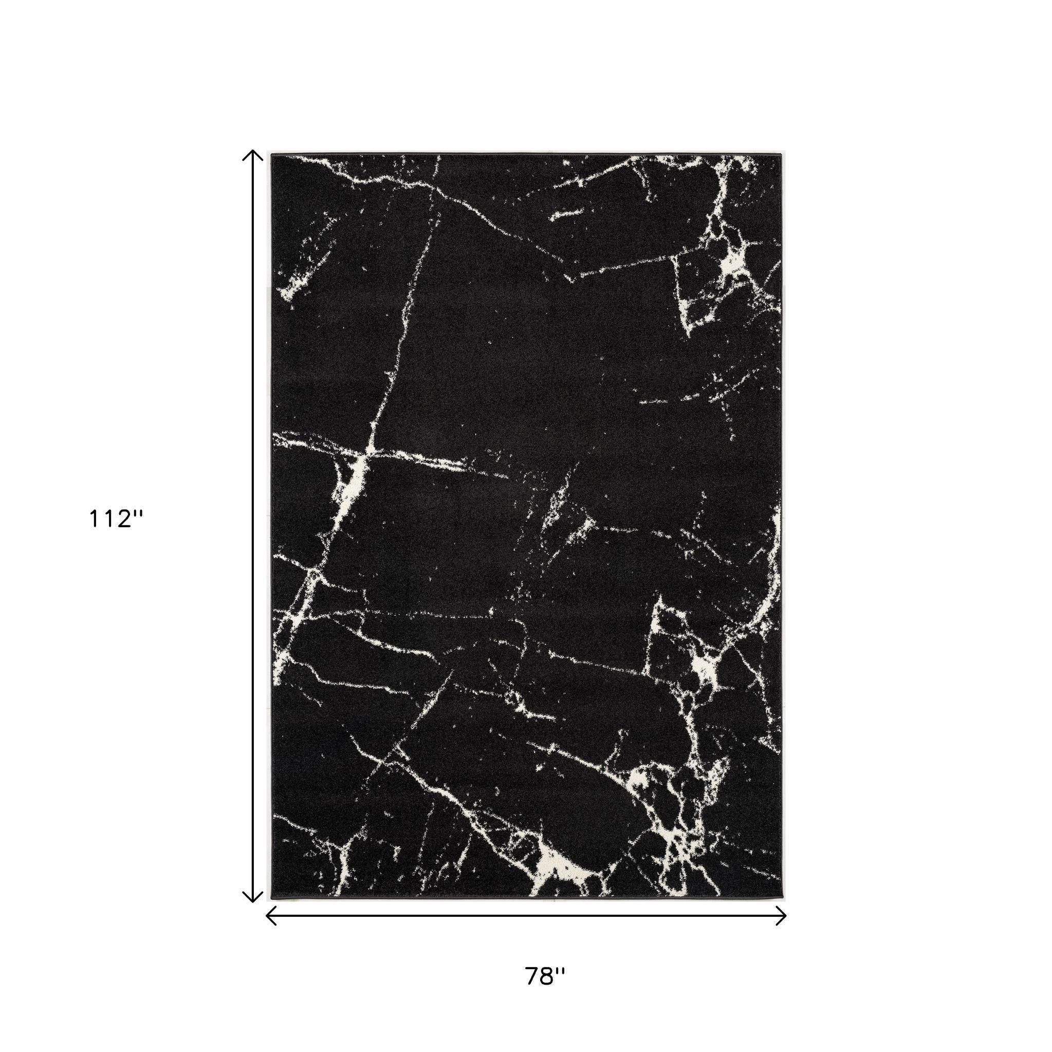 7' X 9' Black And White Abstract Area Rug-Area Rugs-DECOROLALA