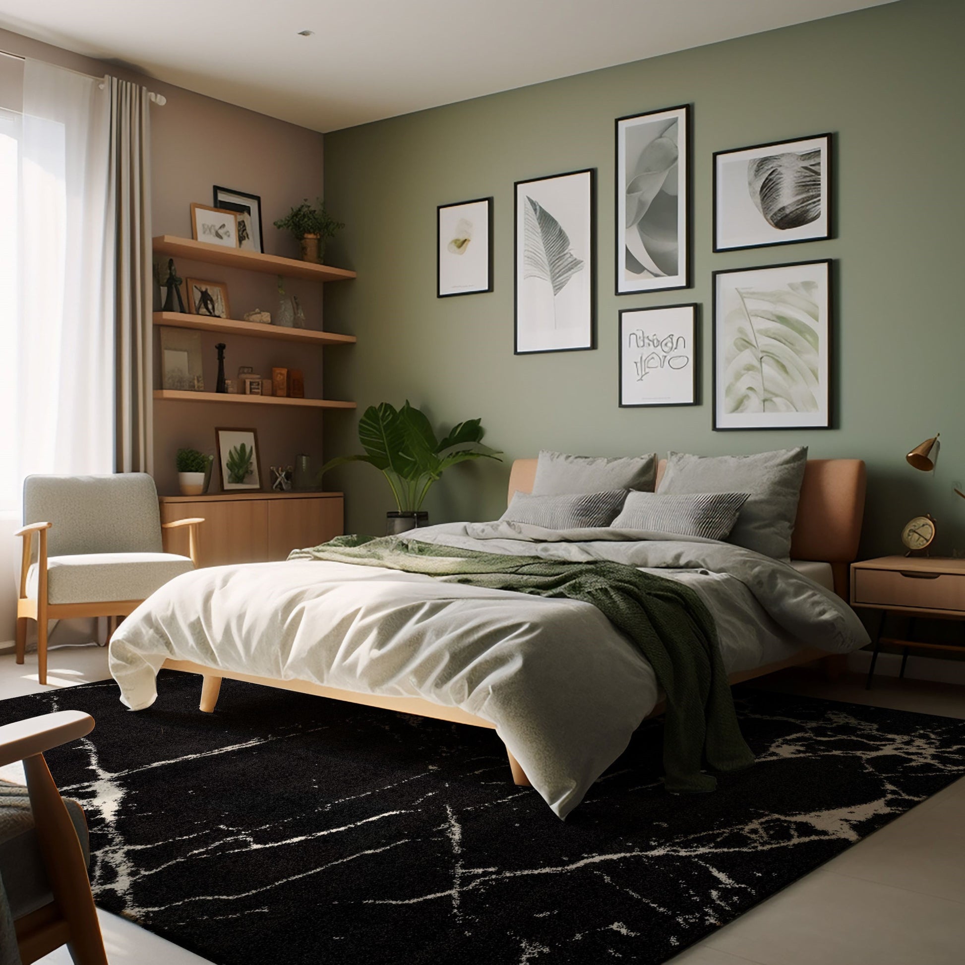 7' X 9' Black And White Abstract Area Rug-Area Rugs-DECOROLALA