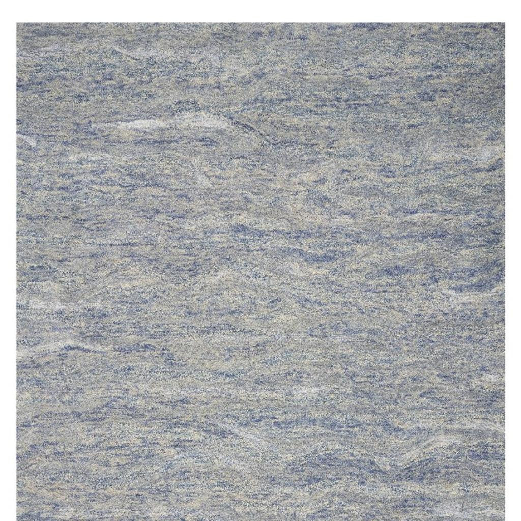 7' X 9' Blue And Beige Wool Abstract Hand Tufted Area Rug-Area Rugs-DECOROLALA