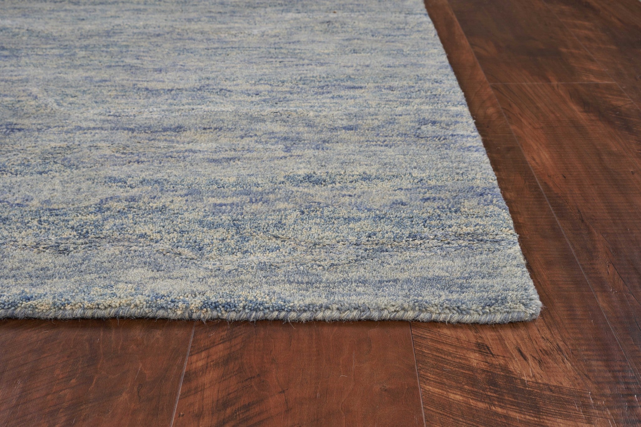 7' X 9' Blue And Beige Wool Abstract Hand Tufted Area Rug-Area Rugs-DECOROLALA