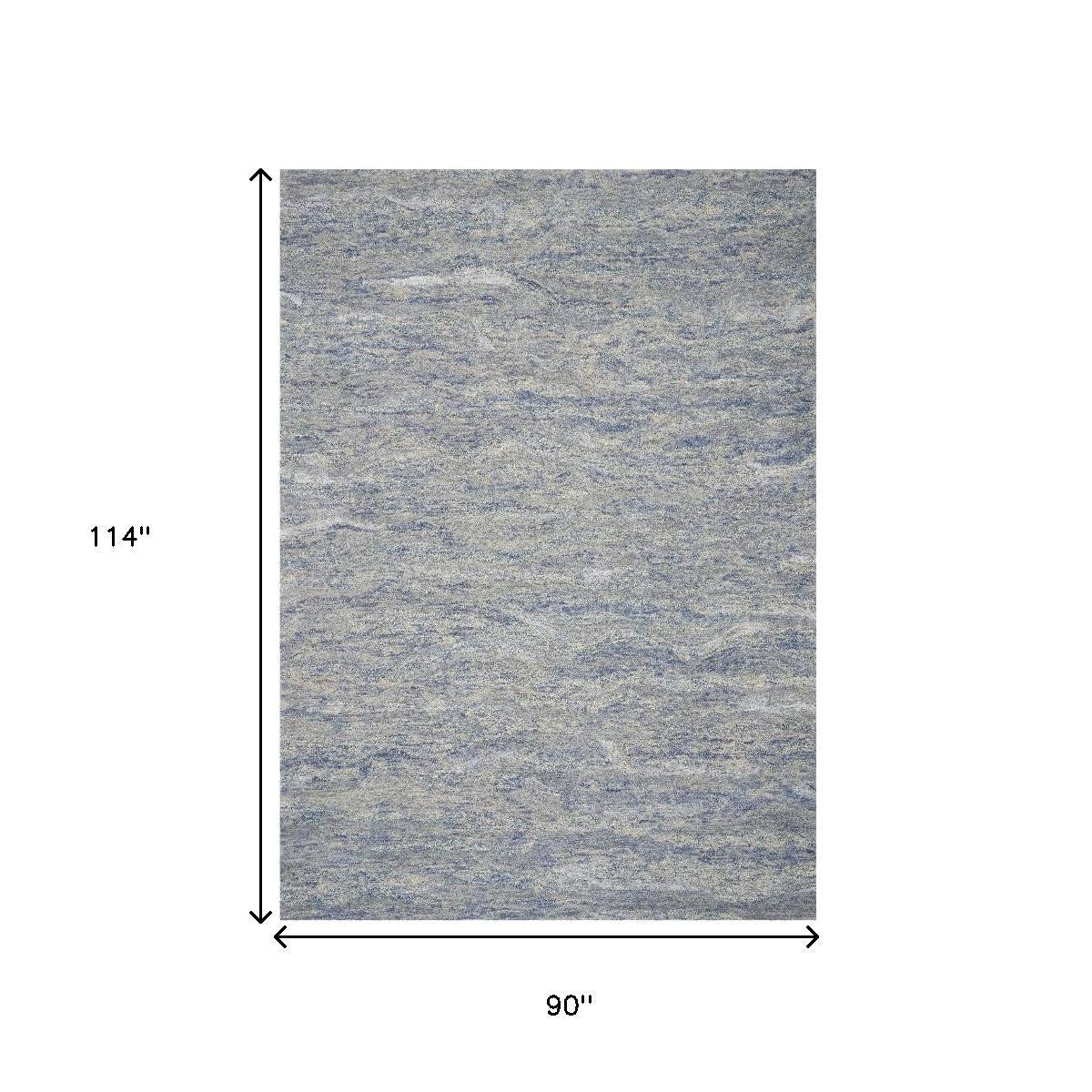 7' X 9' Blue And Beige Wool Abstract Hand Tufted Area Rug-Area Rugs-DECOROLALA