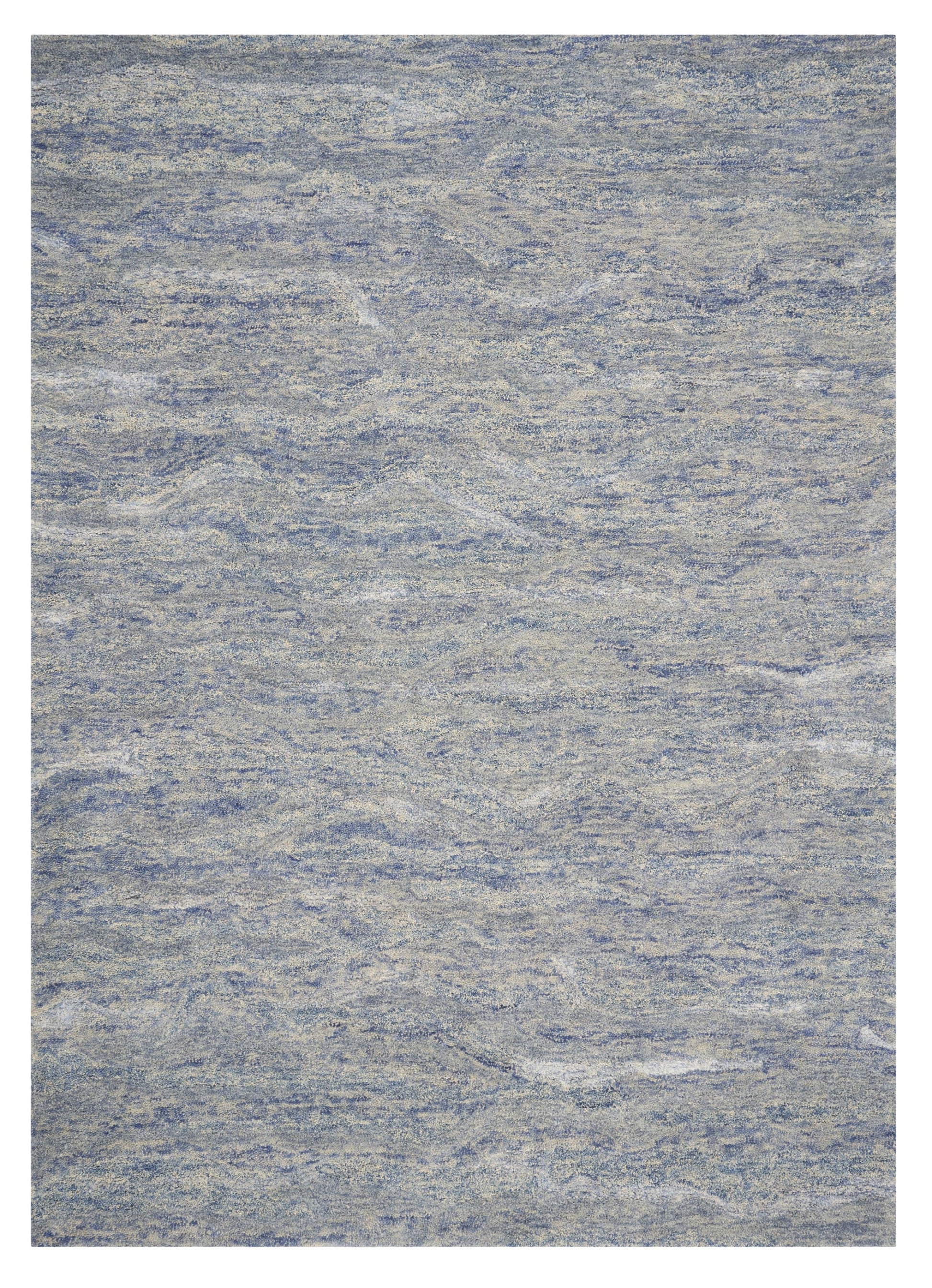 7' X 9' Blue And Beige Wool Abstract Hand Tufted Area Rug-Area Rugs-DECOROLALA