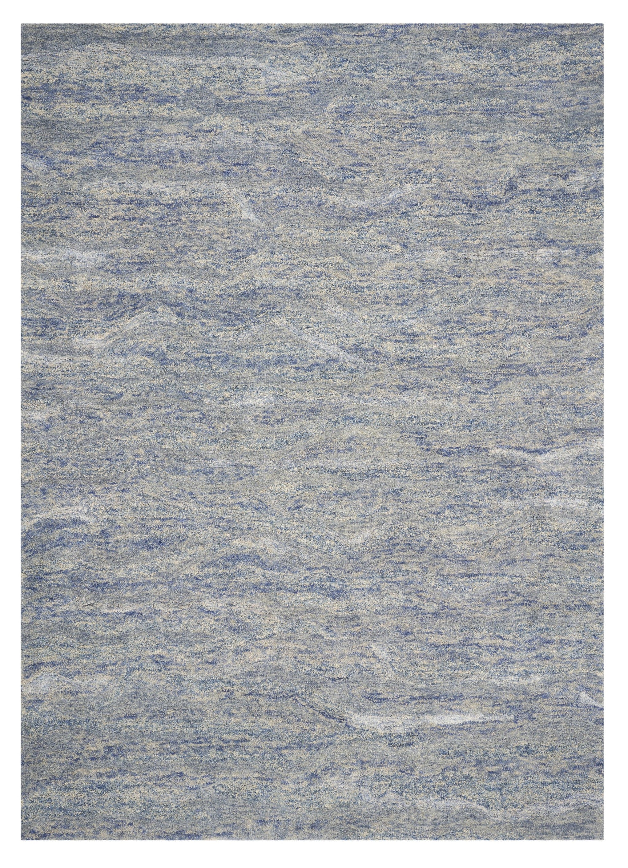 7' X 9' Blue And Beige Wool Abstract Hand Tufted Area Rug-Area Rugs-DECOROLALA