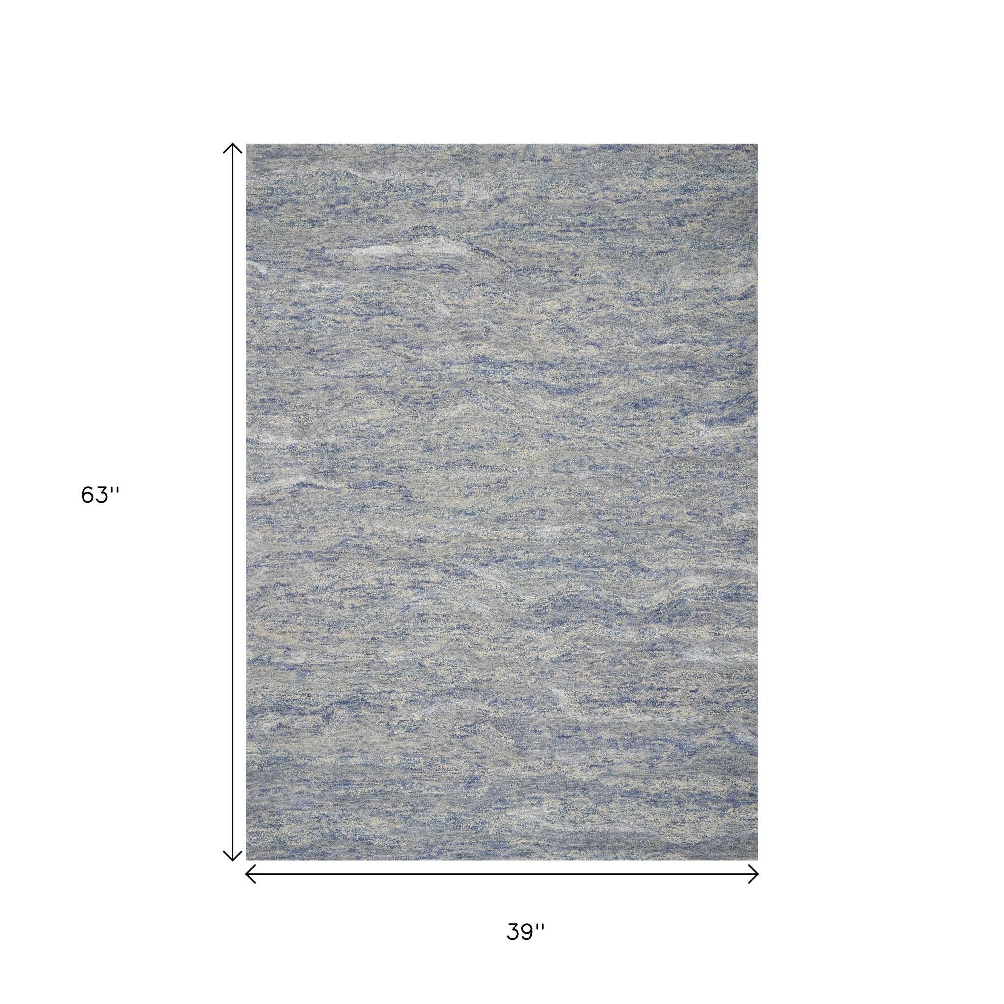 7' X 9' Blue And Beige Wool Abstract Hand Tufted Area Rug-Area Rugs-DECOROLALA