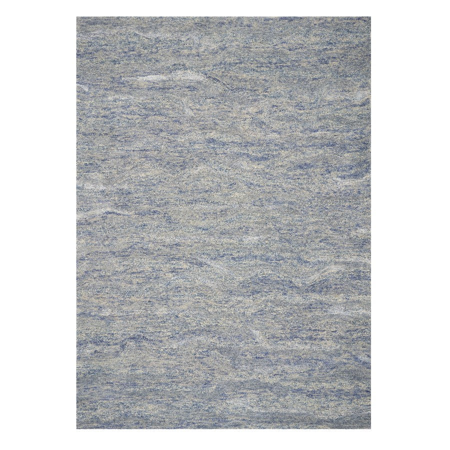 7' X 9' Blue And Beige Wool Abstract Hand Tufted Area Rug-Area Rugs-DECOROLALA