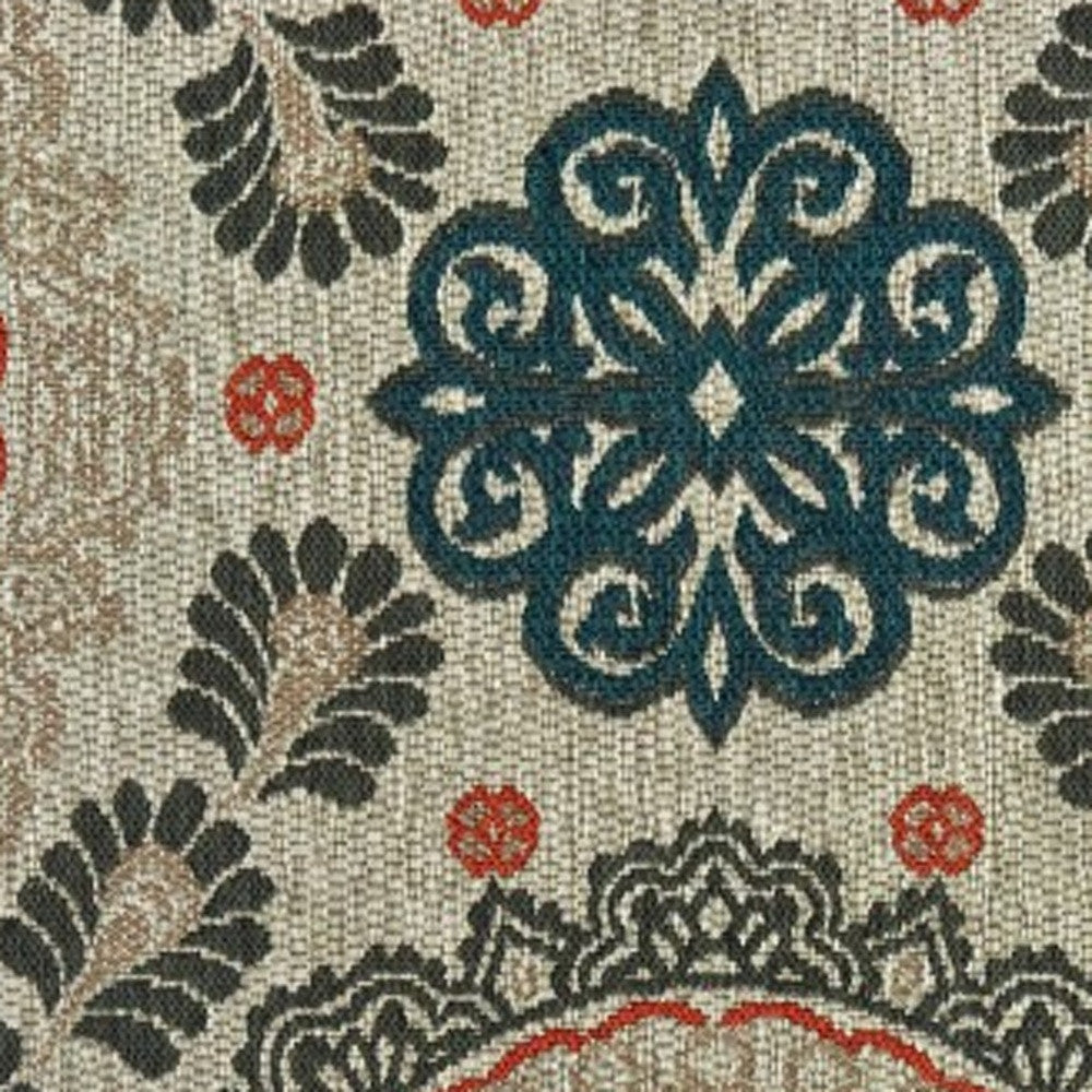 7' X 9' Blue And Gray Damask Indoor Outdoor Area Rug-Outdoor Rugs-DECOROLALA