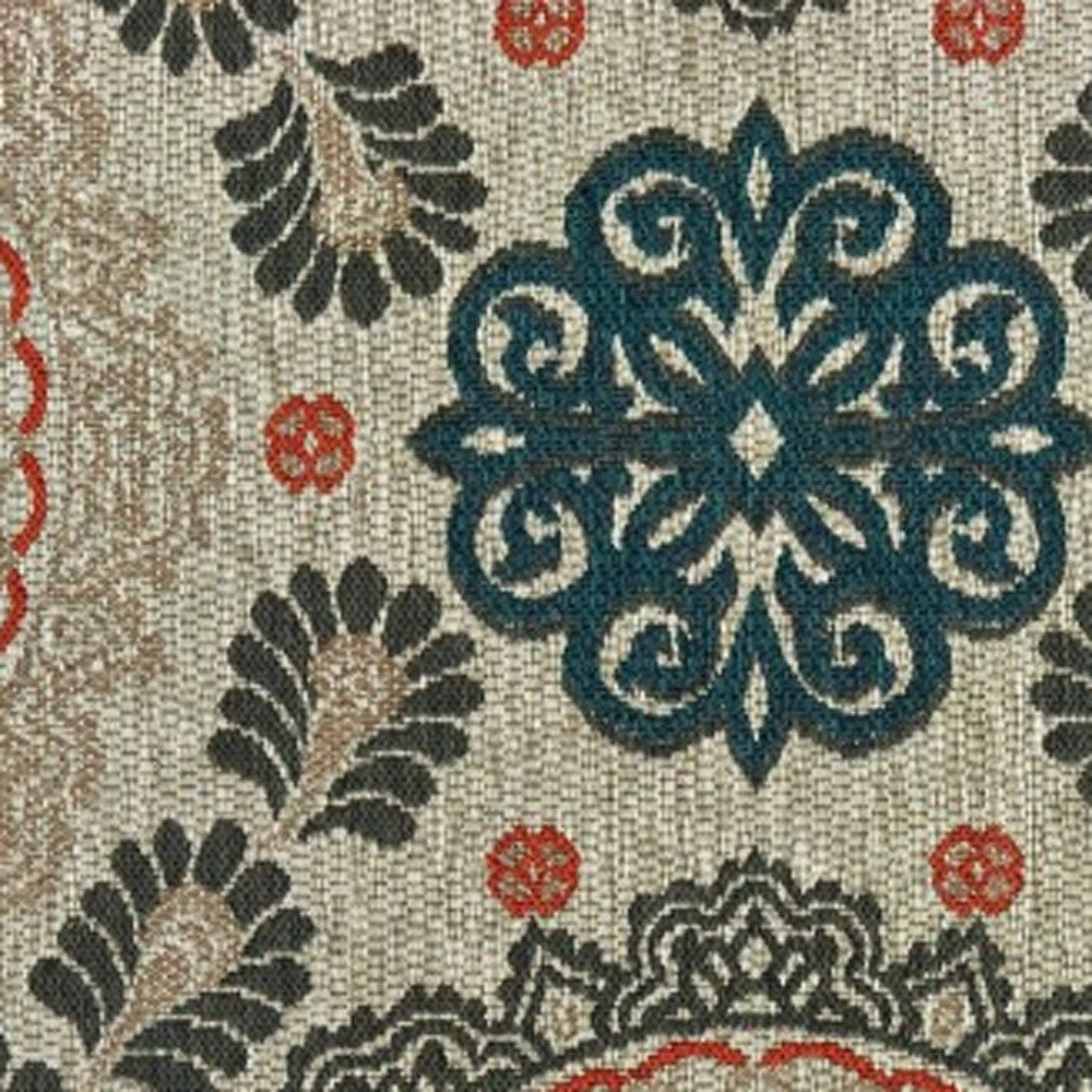 7' X 9' Blue And Gray Damask Indoor Outdoor Area Rug-Outdoor Rugs-DECOROLALA