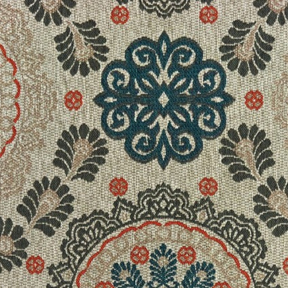 7' X 9' Blue And Gray Damask Indoor Outdoor Area Rug-Outdoor Rugs-DECOROLALA