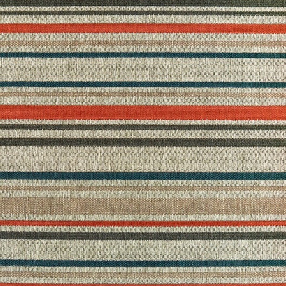 7' X 9' Blue And Gray Striped Indoor Outdoor Area Rug-Outdoor Rugs-DECOROLALA