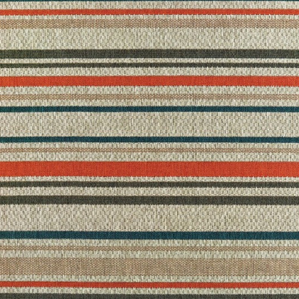 7' X 9' Blue And Gray Striped Indoor Outdoor Area Rug-Outdoor Rugs-DECOROLALA