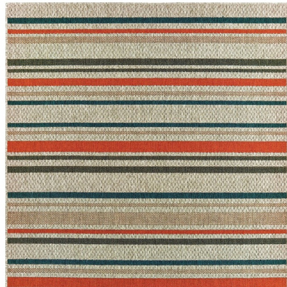 7' X 9' Blue And Gray Striped Indoor Outdoor Area Rug-Outdoor Rugs-DECOROLALA