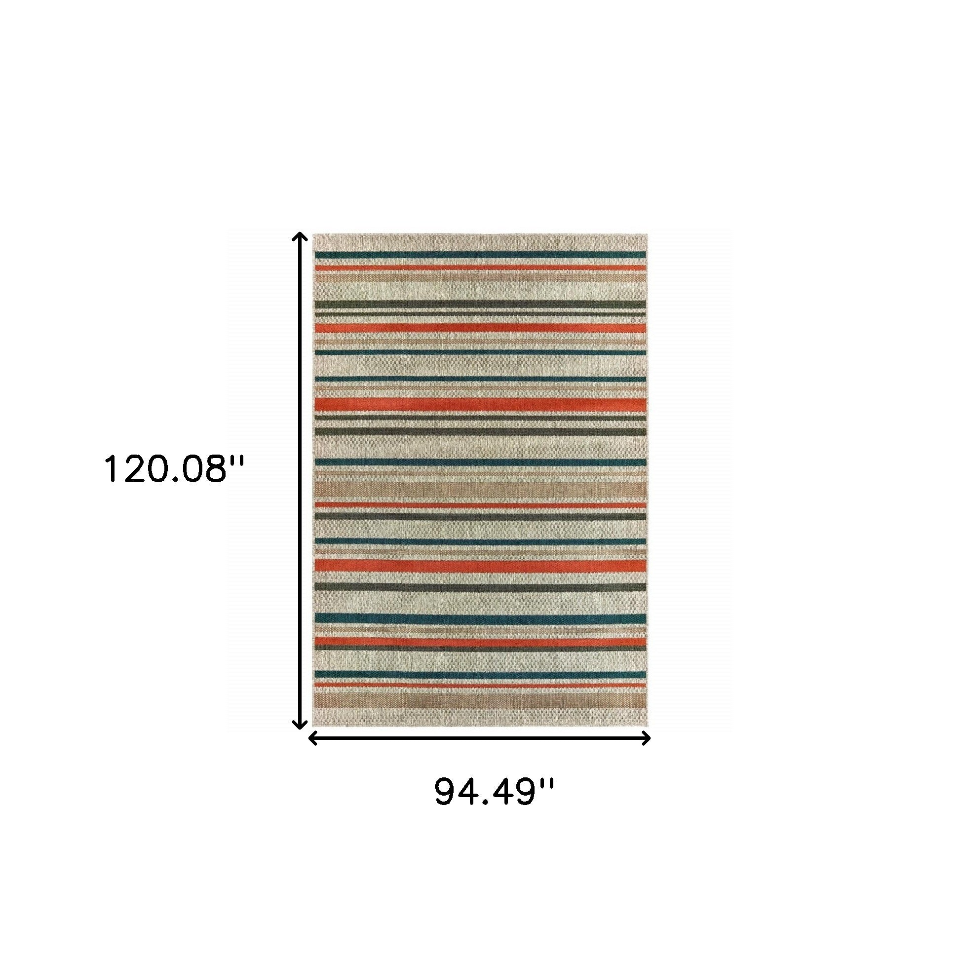 7' X 9' Blue And Gray Striped Indoor Outdoor Area Rug-Outdoor Rugs-DECOROLALA