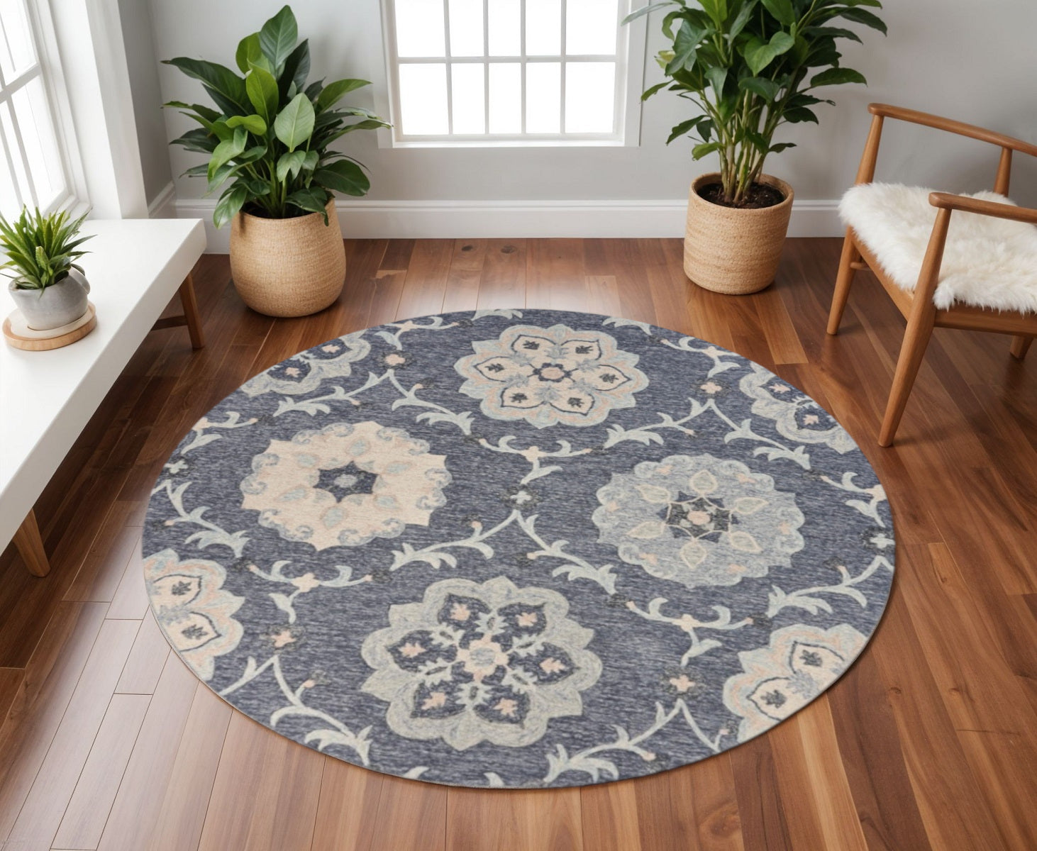 7' X 9' Blue And Gray Wool Hand Tufted Area Rug-Area Rugs-DECOROLALA