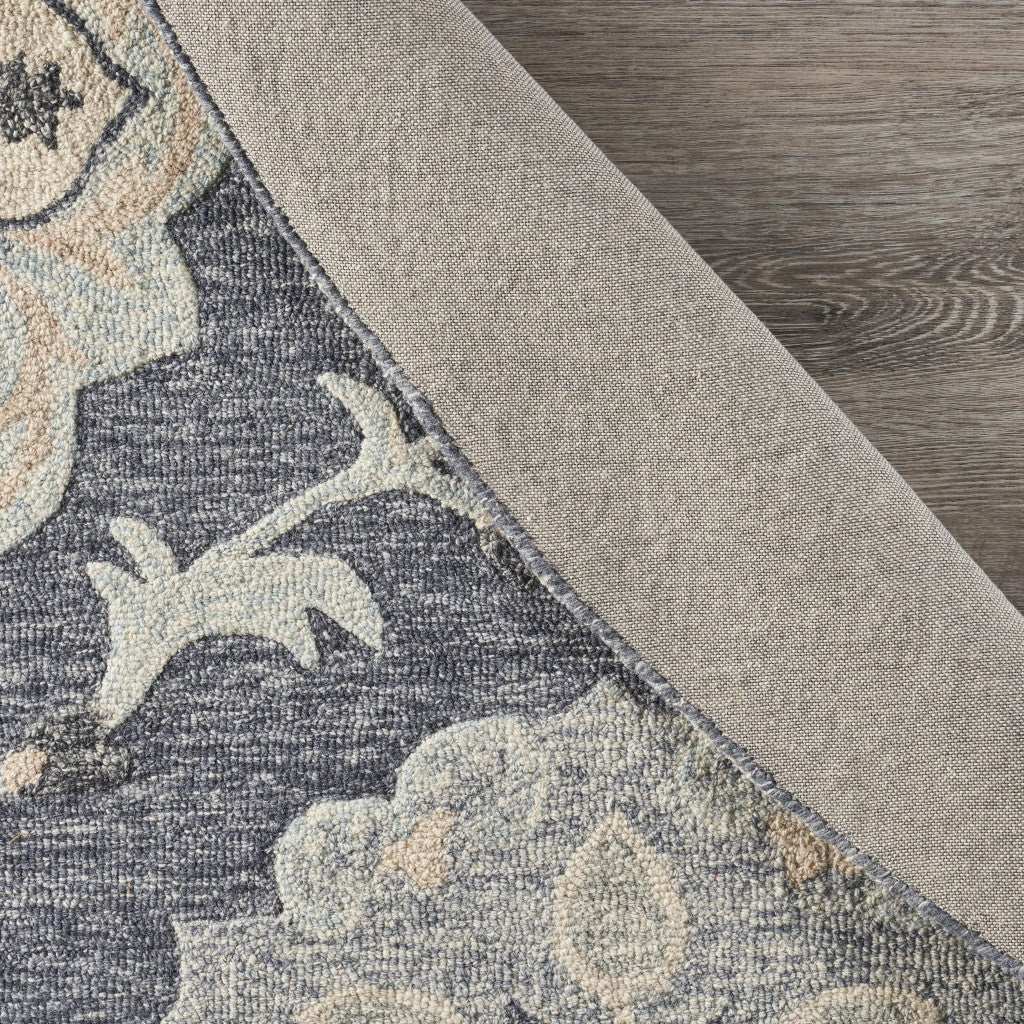 7' X 9' Blue And Gray Wool Hand Tufted Area Rug-Area Rugs-DECOROLALA