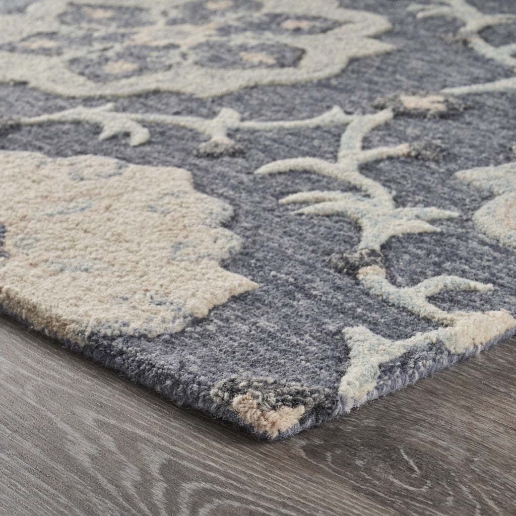 7' X 9' Blue And Gray Wool Hand Tufted Area Rug-Area Rugs-DECOROLALA