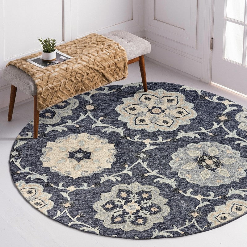 7' X 9' Blue And Gray Wool Hand Tufted Area Rug-Area Rugs-DECOROLALA
