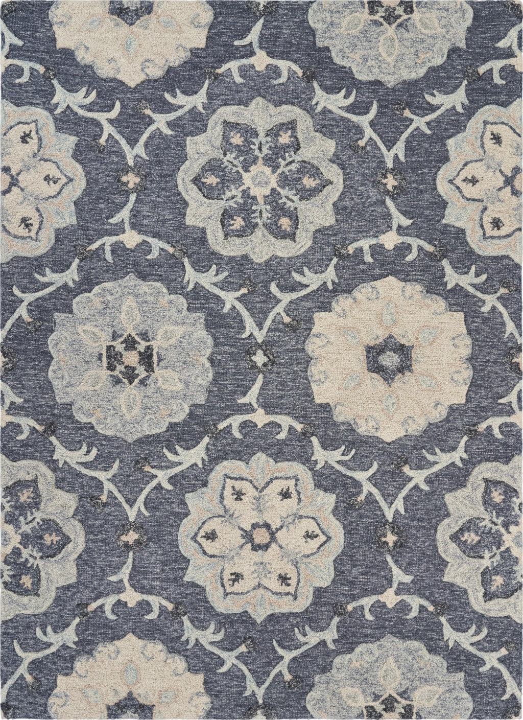 7' X 9' Blue And Gray Wool Hand Tufted Area Rug-Area Rugs-DECOROLALA