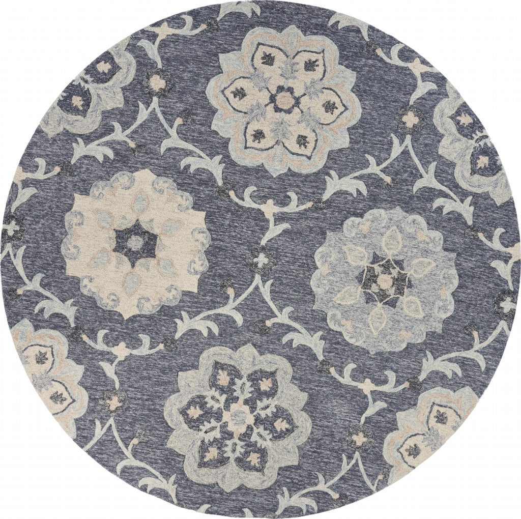 7' X 9' Blue And Gray Wool Hand Tufted Area Rug-Area Rugs-DECOROLALA