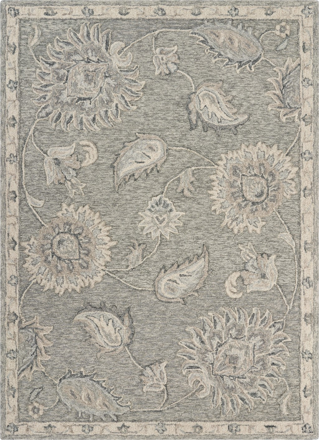 7' X 9' Blue And Gray Wool Hand Tufted Area Rug-Area Rugs-DECOROLALA