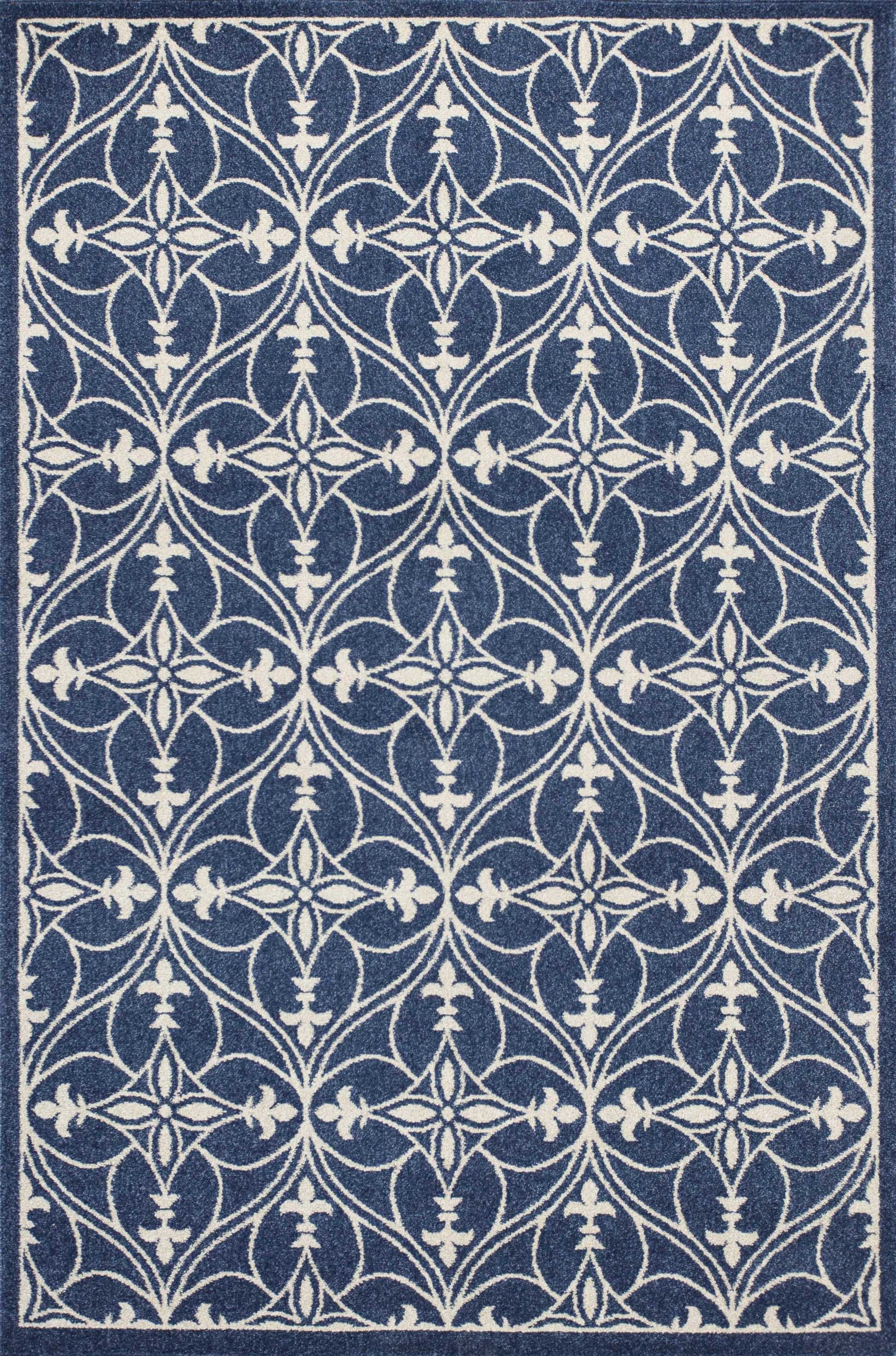 7' X 9' Blue And Ivory Floral Medallion Area Rug-Area Rugs-DECOROLALA