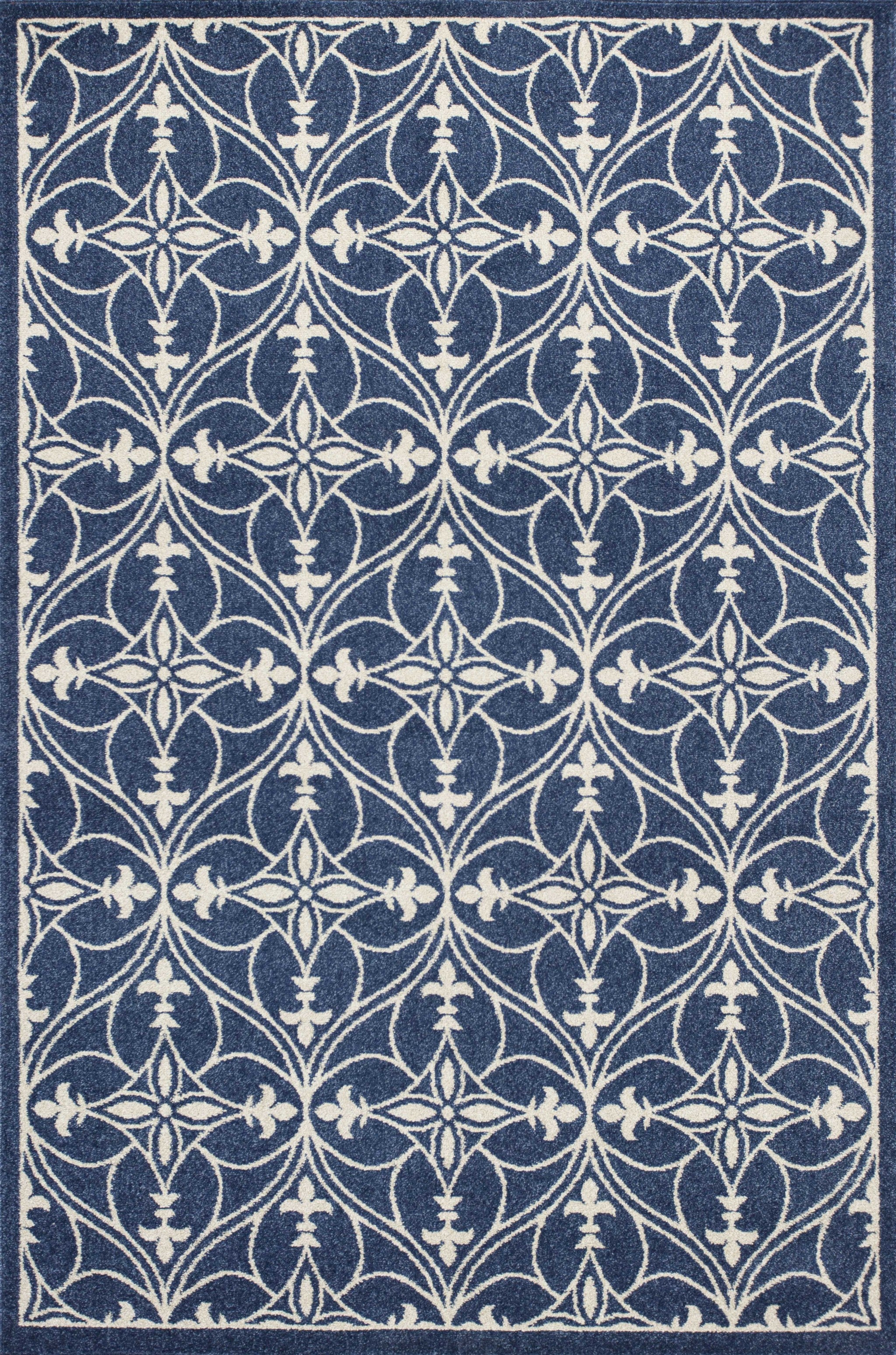 7' X 9' Blue And Ivory Floral Medallion Area Rug-Area Rugs-DECOROLALA