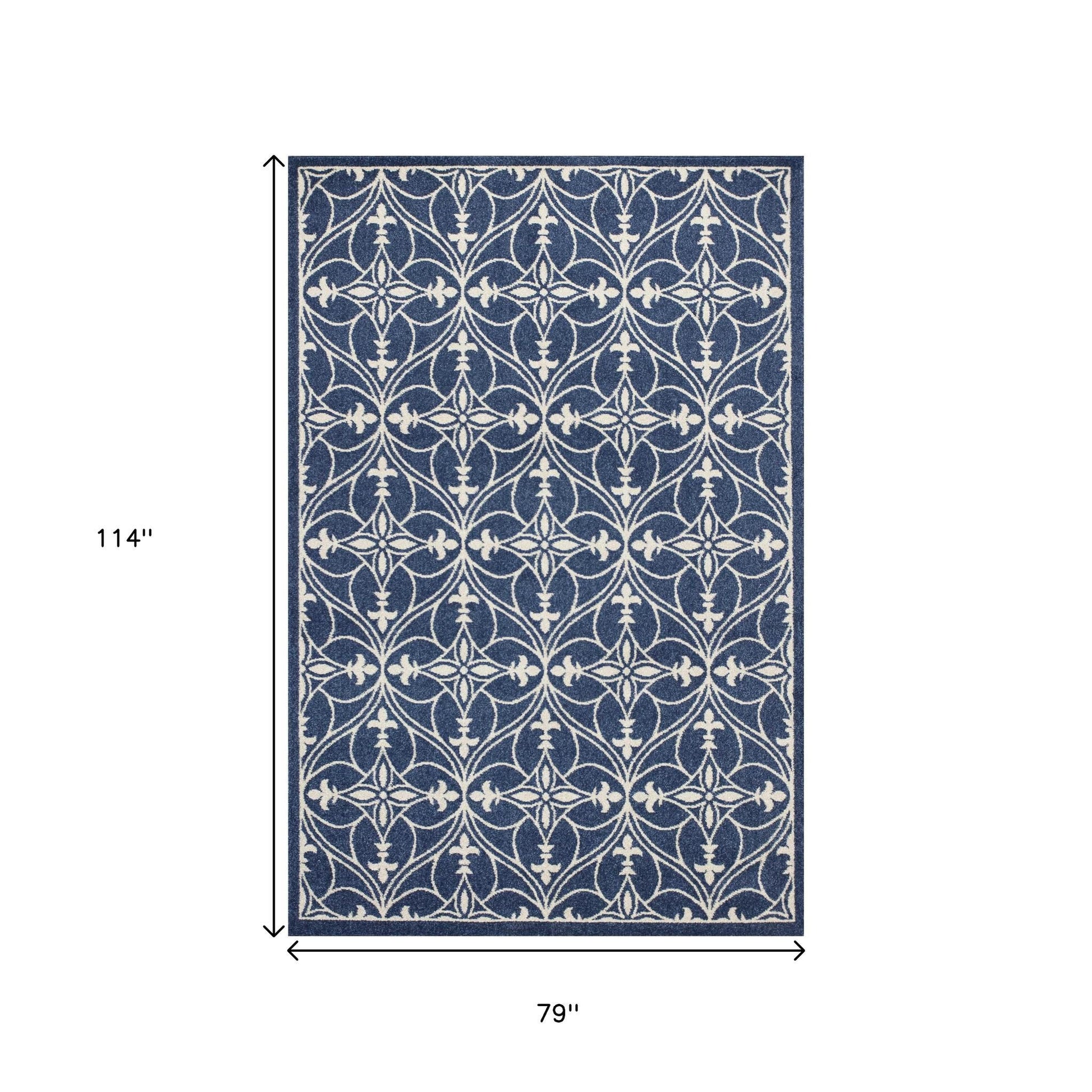 7' X 9' Blue And Ivory Floral Medallion Area Rug-Area Rugs-DECOROLALA