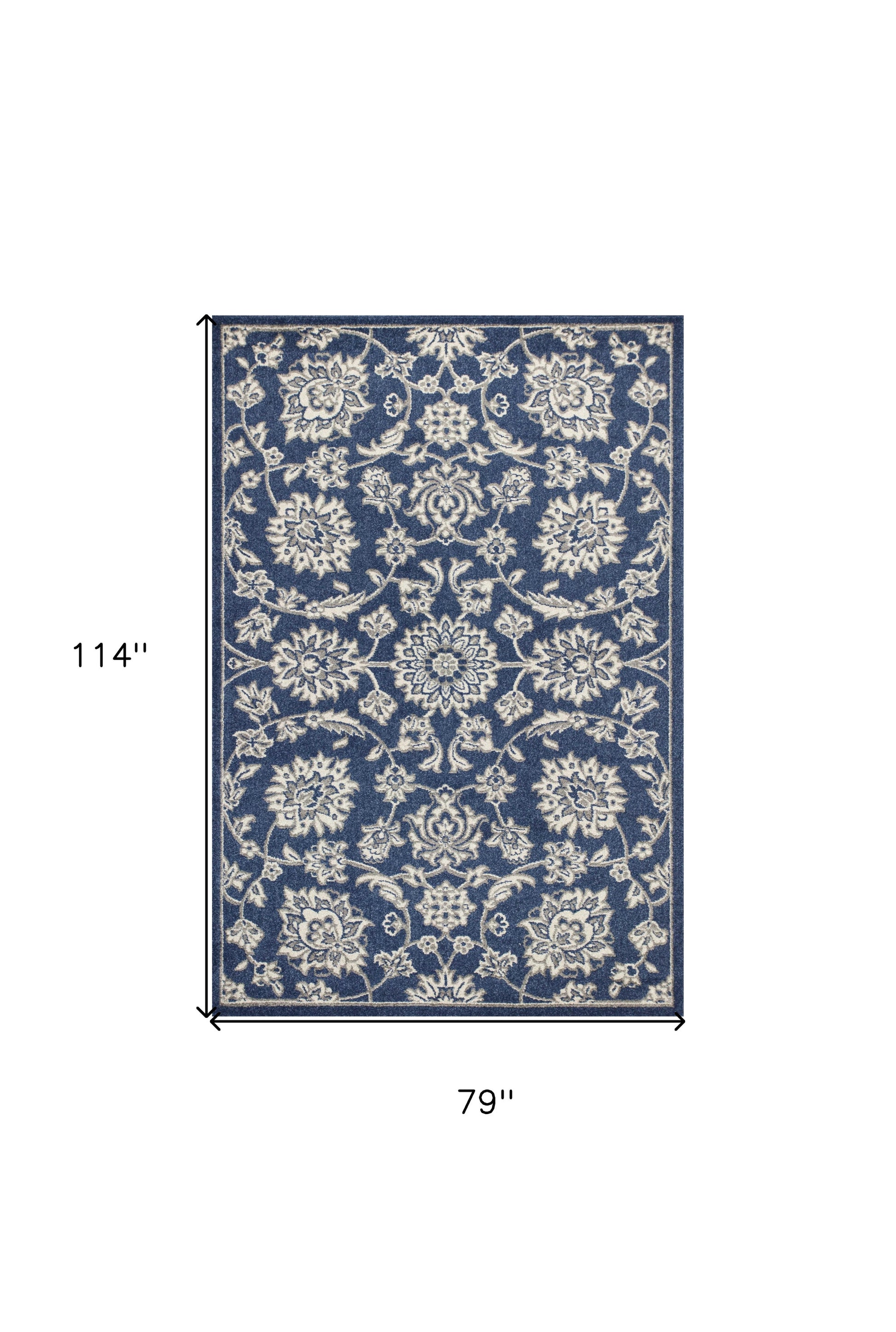 7' X 9' Blue And Ivory Floral Medallion Area Rug-Area Rugs-DECOROLALA