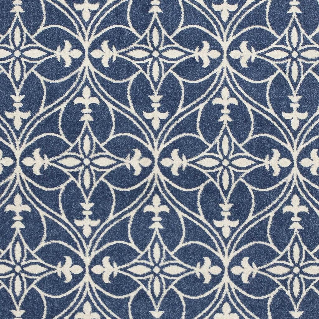 7' X 9' Blue And Ivory Floral Medallion Area Rug-Area Rugs-DECOROLALA