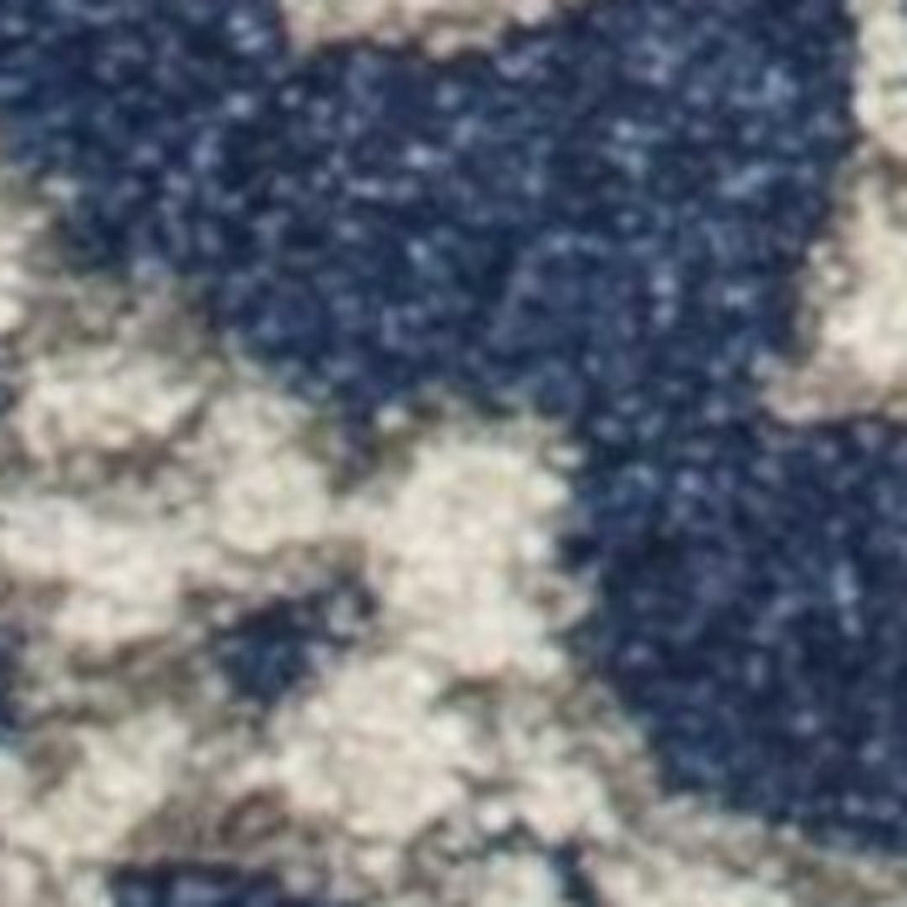 7' X 9' Blue And Ivory Floral Medallion Area Rug-Area Rugs-DECOROLALA