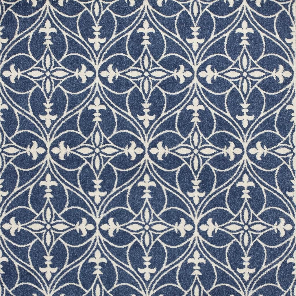 7' X 9' Blue And Ivory Floral Medallion Area Rug-Area Rugs-DECOROLALA