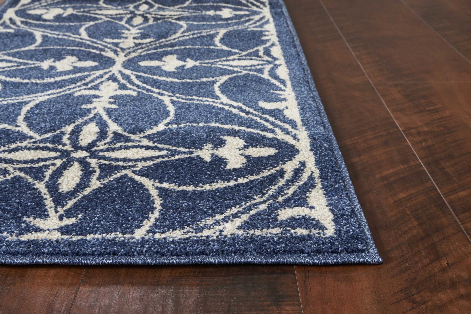 7' X 9' Blue And Ivory Floral Medallion Area Rug-Area Rugs-DECOROLALA