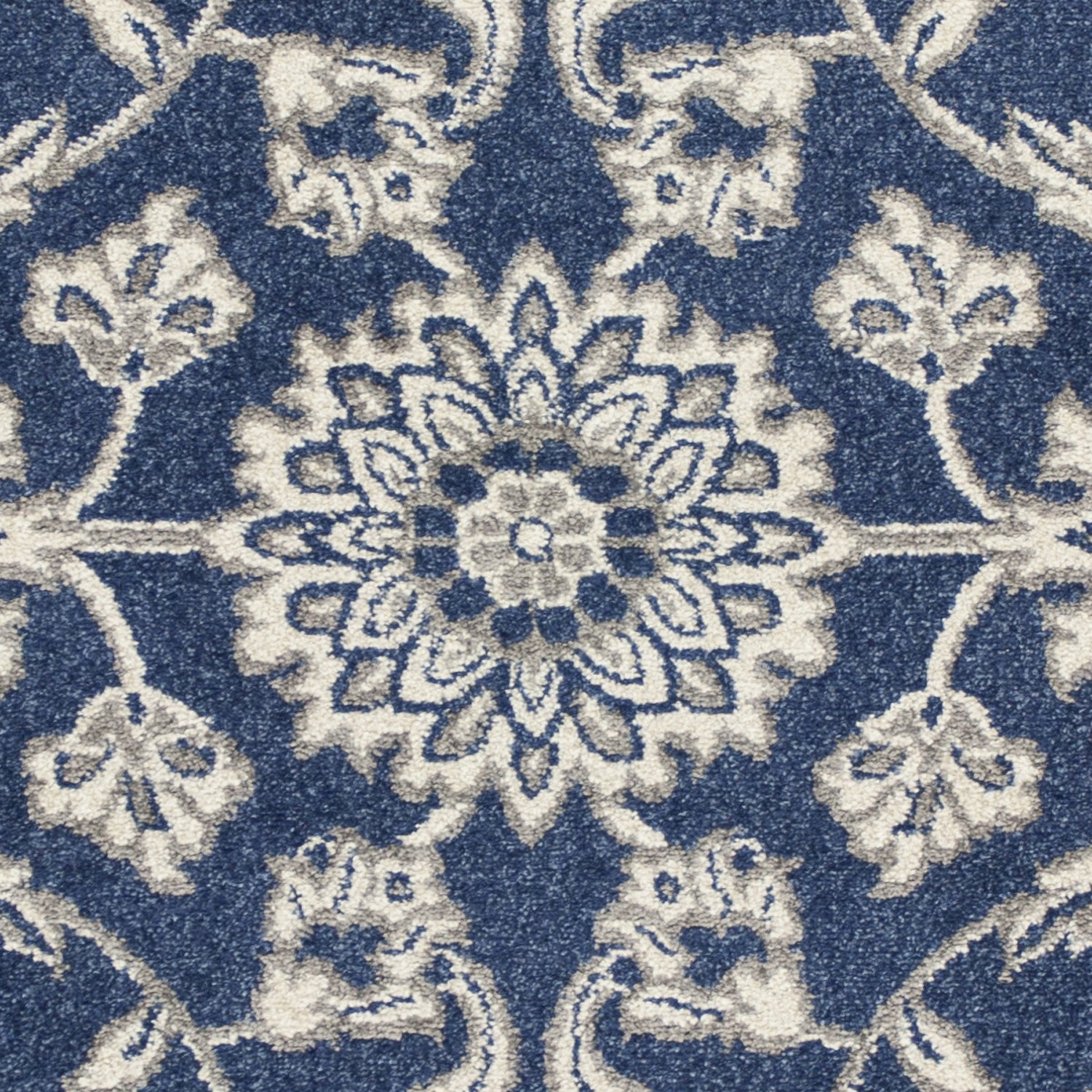 7' X 9' Blue And Ivory Floral Medallion Area Rug-Area Rugs-DECOROLALA