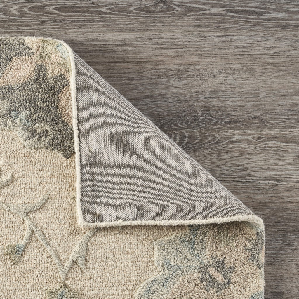 7' X 9' Blue And Ivory Wool Hand Tufted Area Rug-Area Rugs-DECOROLALA